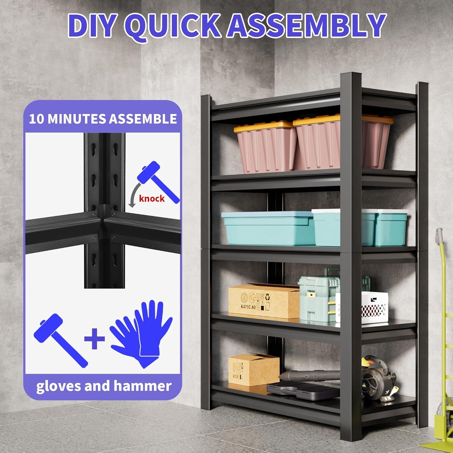 2 Sets Garage Shelving Unit 24" D x 48" W x 87" H Heavy Duty Storage Shelves Easy Assembly 5 Tier Adjustable Metal Shelving Utility Shelf Rack Storage Organizer for Garage, Basement, Warehouse