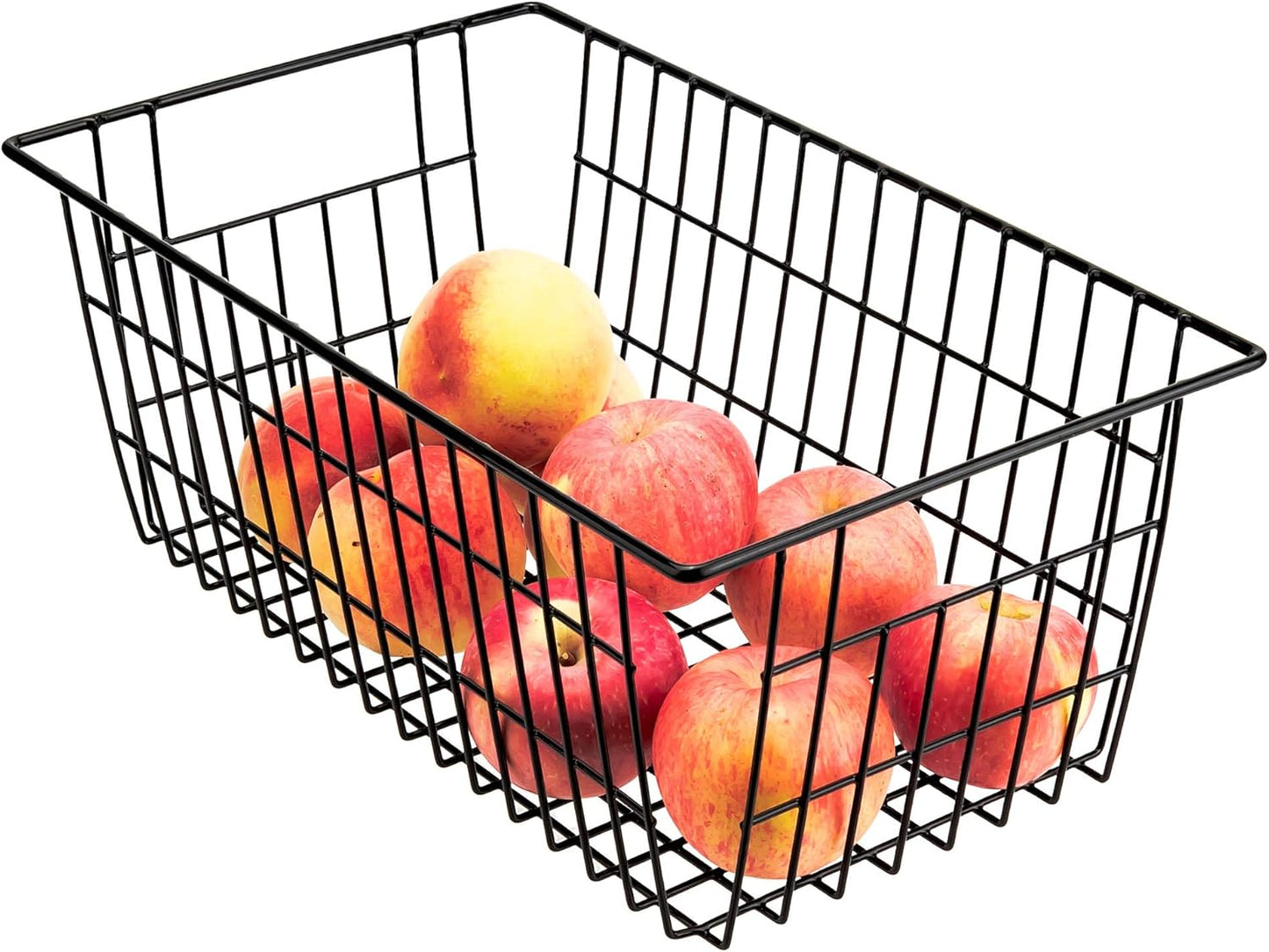 Wire Storage Basket Organizer Bins Farmhouse Metal Basket Pantry Large Organizing Storage Bin Baskets for Kitchen Cabinets, Pantry, Freezer, Bathroom,Closets-Set of 3-Black