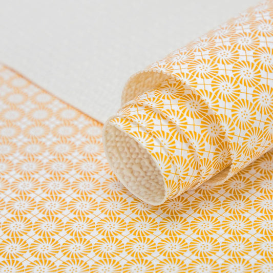 FIFTY FEET 12"x120" Non-Adhesive Shelf Liner for Kitchen Cabinets and Drawers, Washable Non-Slip PVC Cabinet Liner (Yellow Circle)(1 Roll)