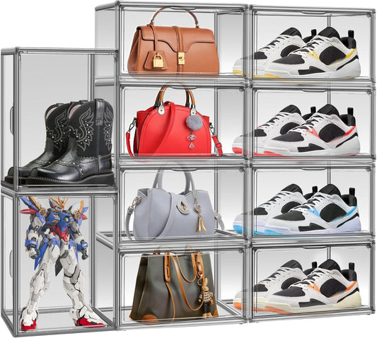 1 Pack Shoe Organizers Storage Boxes for Closet Size 12.5 Shoe Box Clear Stackable Storage Bins with Lids, Under Bed Shoe Containers for Entryway, Grey