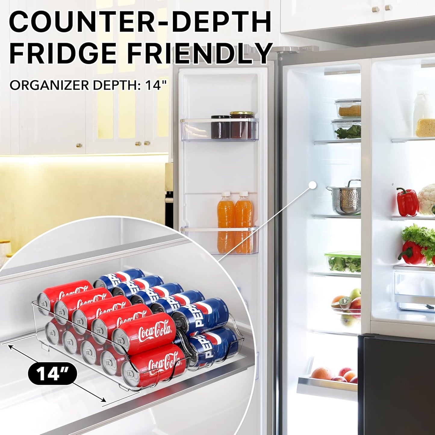 Simple Houseware Soda Can Organizer and Dispenser for Refrigerator / Pantry, Clear, Set of 6