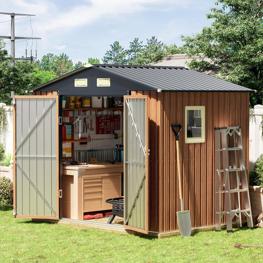 8x6 Ft Outdoor Metal Shed, Storage Garden Shed with Lockable Doors & Vent, Multi-Used Shed for Backyard, Patio, Lawn and Tool & Bicycle Storage