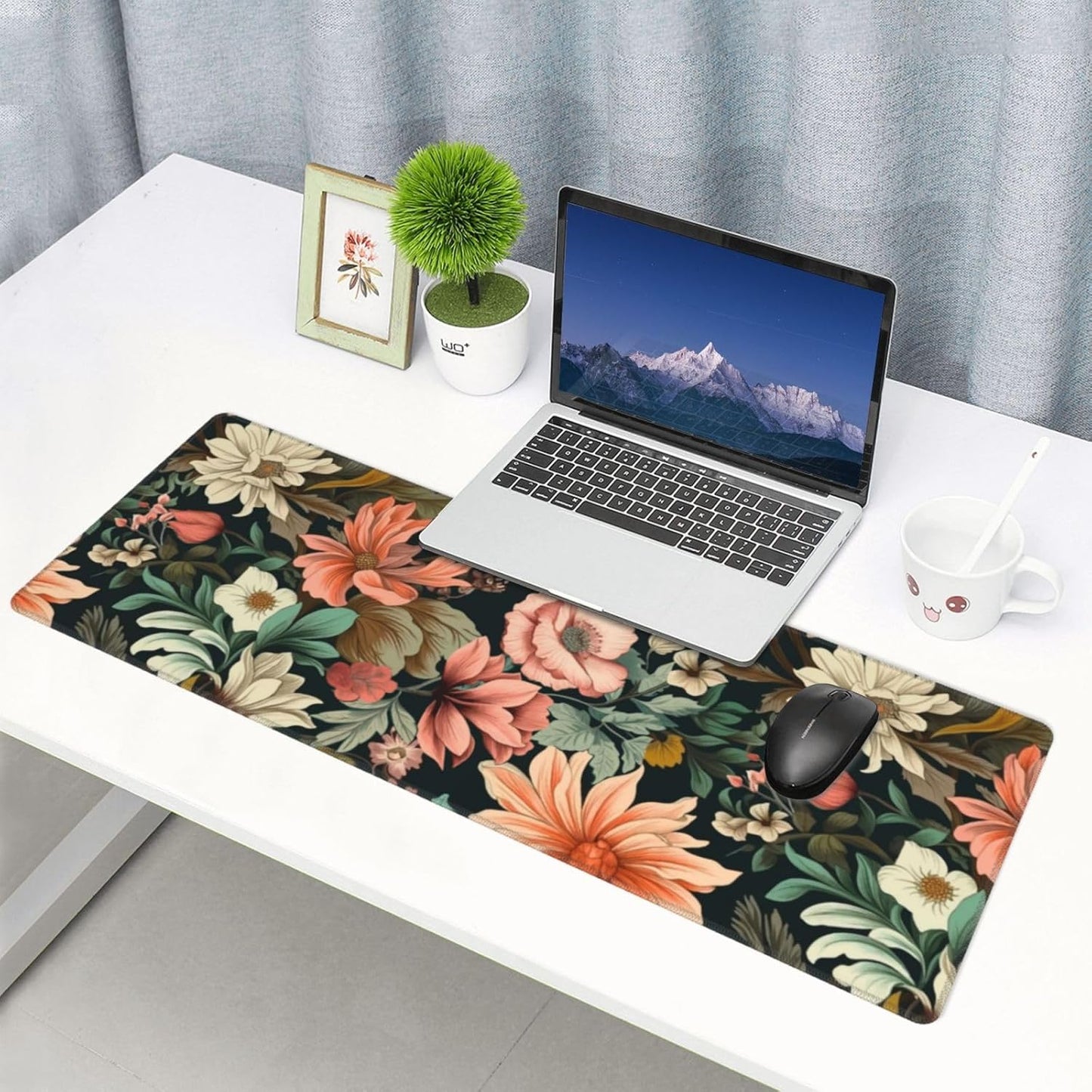 Japanese Floral Aesthetic Flowers Gaming Mouse Pad, Large Mouse Pad for Desk Mat XXL XL Mousepad, Big Keyboard Pad Office Desk Accessories Decor