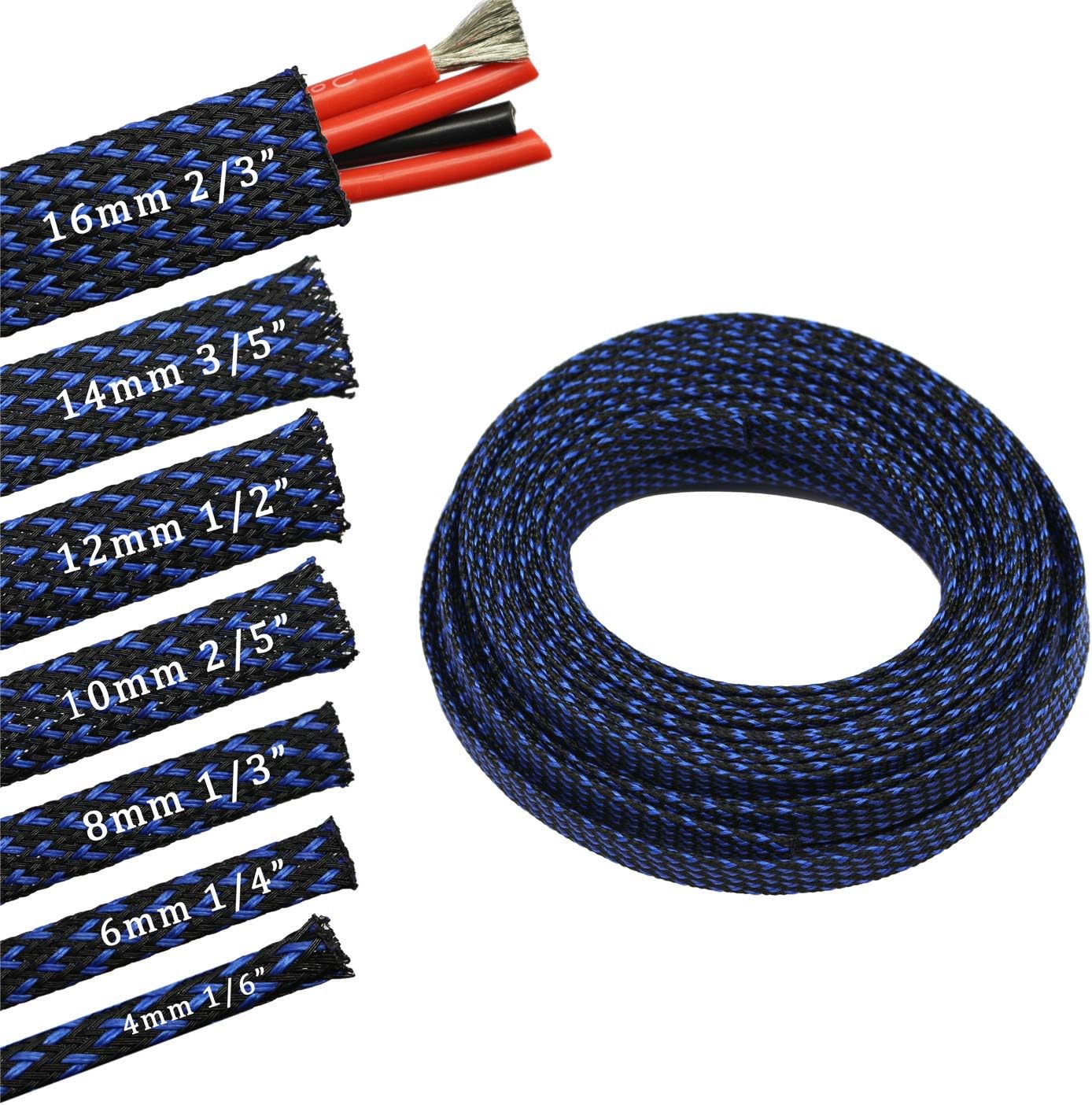 30ft PET Expandable Sleeving Wire Cable Sleeve (1/3", Blue&Black)