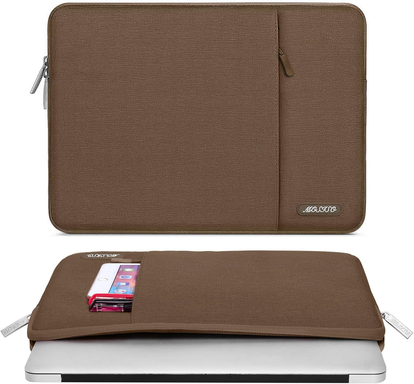 MOSISO Laptop Case 14 inch, 14 inch Laptop Sleeve Compatible with HP Lenovo Dell ASUS Acer, HP Stream, Dell Latitude, Lenovo IdeaPad, Polyester Vertical Computer Sleeve Bag with Pocket, Brown
