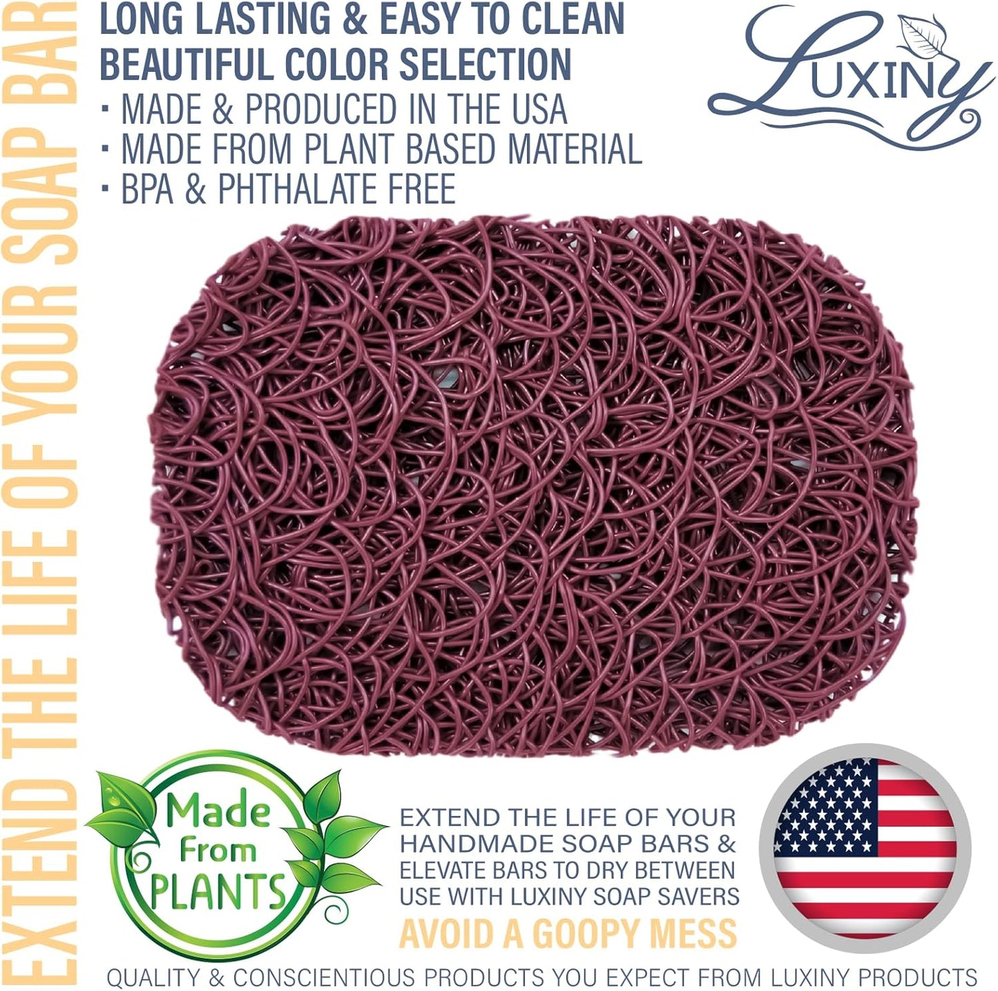 Soap Savers for bar soap, American Made by Luxiny, Lifts Soap in Soap Dishes & Shower Soap Holders -Handmade Soap Lasts Longer -Made from Plant Materials (Raspberry)