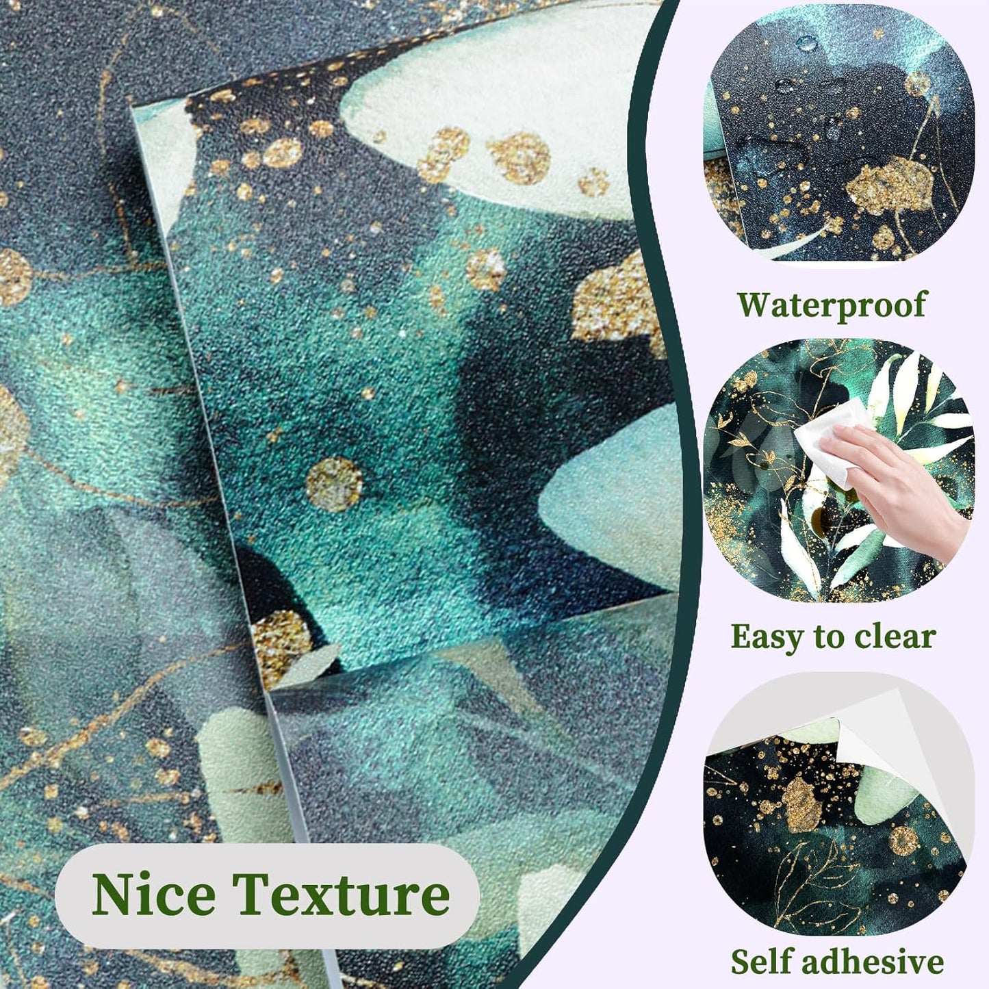 HAOKHOME Self Adhesive Shelf Liner and Drawer Liner Black Floral, Peel and Stick Cabinet Liners, Kitchen Cabinets and Cupboard, Bathroom Drawers, Black/Green/Matte Gold 17.3in x 6.5ft