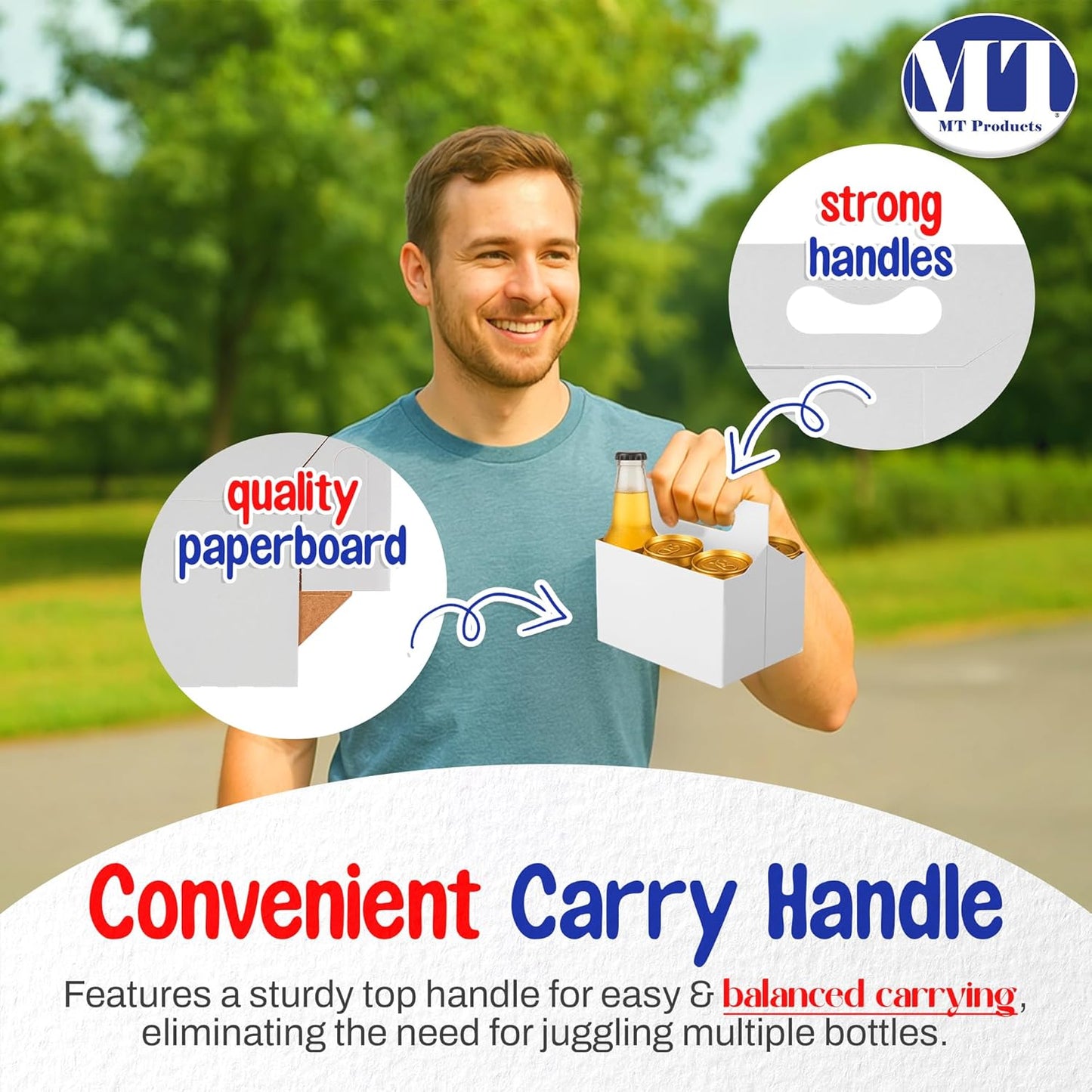 MT Products White Cardboard 6 Pack Bottle Carrier 12 oz. - Beer Bottle Holder (Pack of 10) - Made in USA