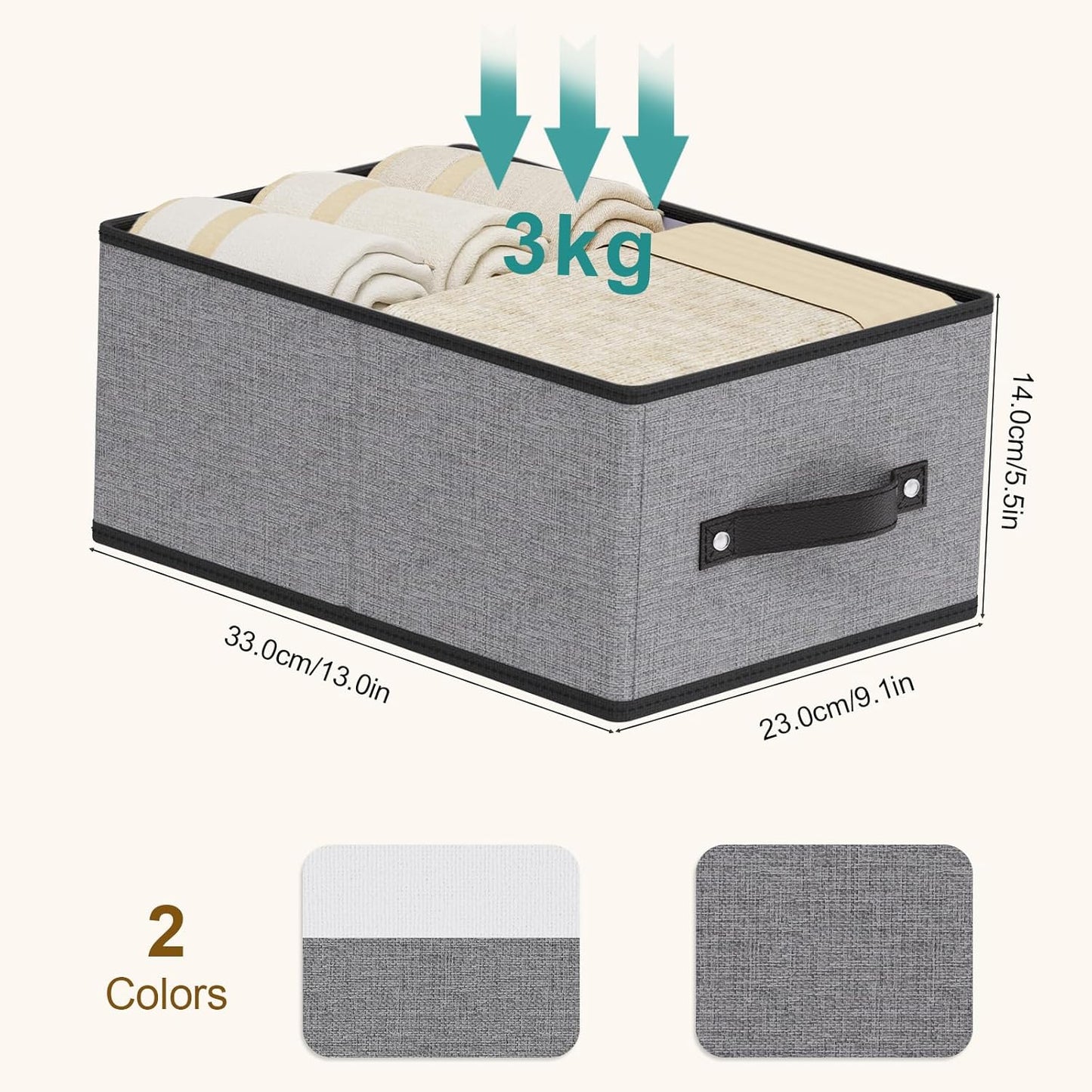 Foldable Storage Baskets, Fabric Drawer Organizers with Handles, Storage Bins for Organizing Shelves, 13 × 9.1 × 5.5 Inch, Gray, 6-Pack
