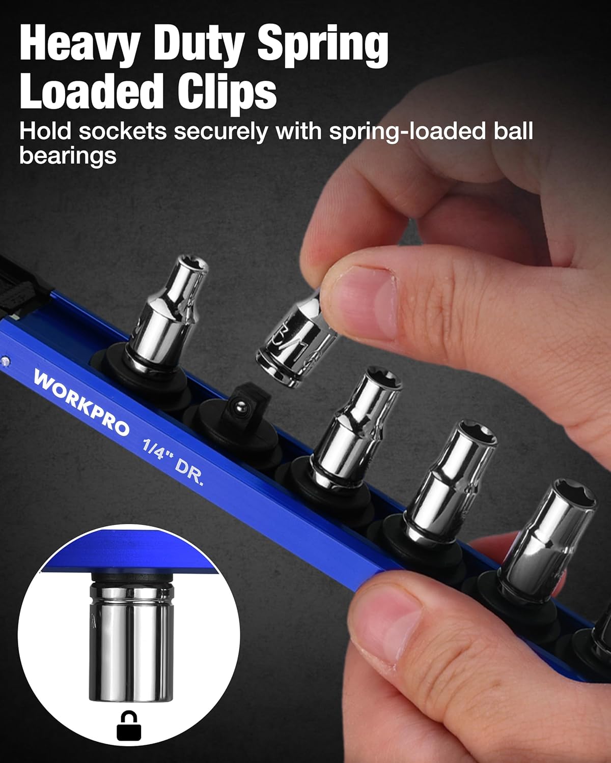 WORKPRO Magnetic Socket Organizer Set, 1/2" 3/8" 1/4" Drive Aluminum Alloy Socket Holder, 3PC Socket Rail with Removable Socket Clips, Socket Organizer Tray for Tool Box Drawer (Sockets Not Included)