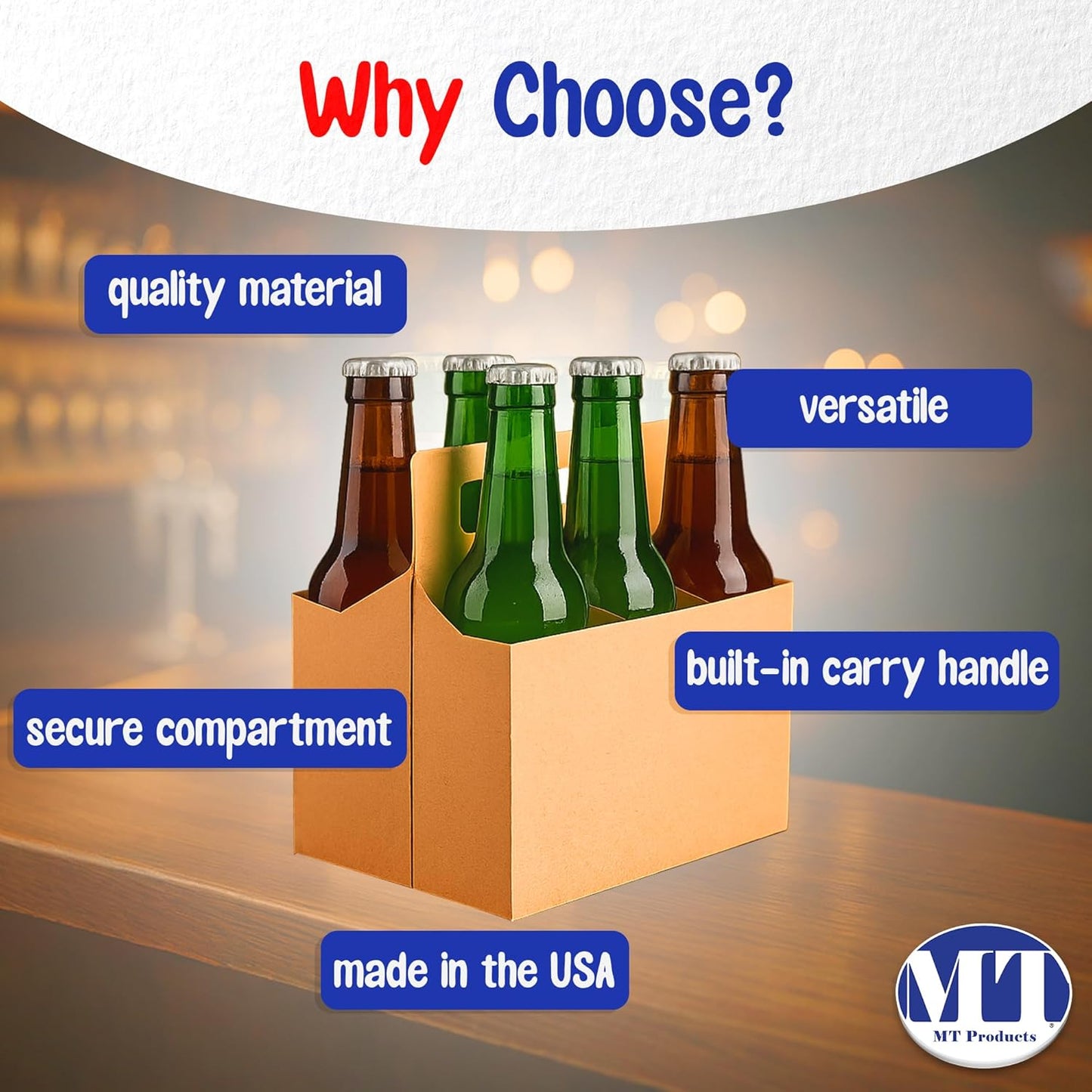 MT Products Brown 6 Pack Bottle Holder 12 oz. - Kraft Cardboard Bottle Carrier (Pack of 160) - Made in the USA