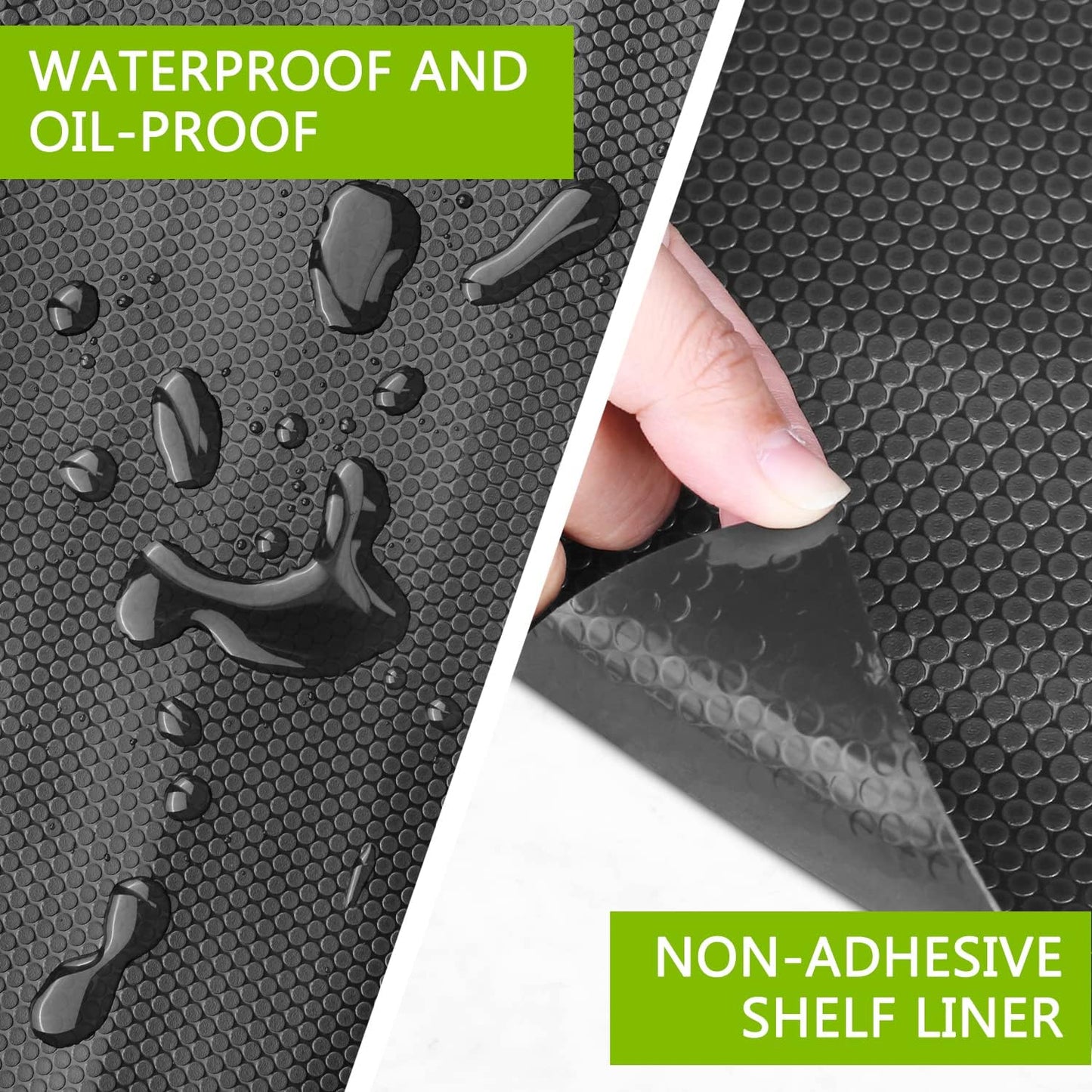 HooTown Shelf Liner Kitchen Cabinet Drawer Mats 11.8 Inch Wide x 19.6 Feet Long, Non Adhesive EVA Rubber Washable Waterproof Pantry Closet, Cupboard, Drawer Organizer Mat, Black