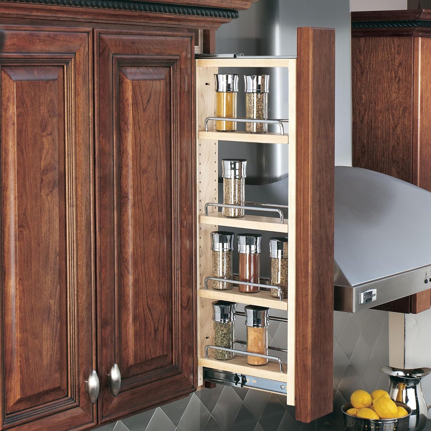 Rev-A-Shelf Kitchen Cabinet Pullout Wall Filler Wooden Organizer Slide Out Pantry Storage w/Soft-Close in Multiple Sizes, 6 x 39 In, 432-WFBBSC39-6C