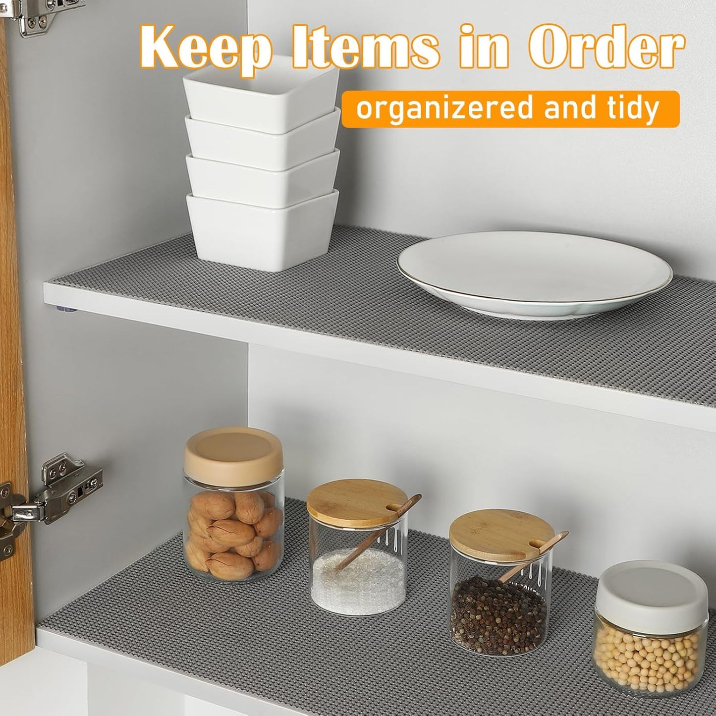 Songrey Non-Adhesive Drawer and Shelf Liner, Non Slip Cabinet Liners, Protect Kitchen Cupboard, Bathroom Drawers, Breathable, Thick Strong Grip mat (17.5IN x 20FT, Beige)