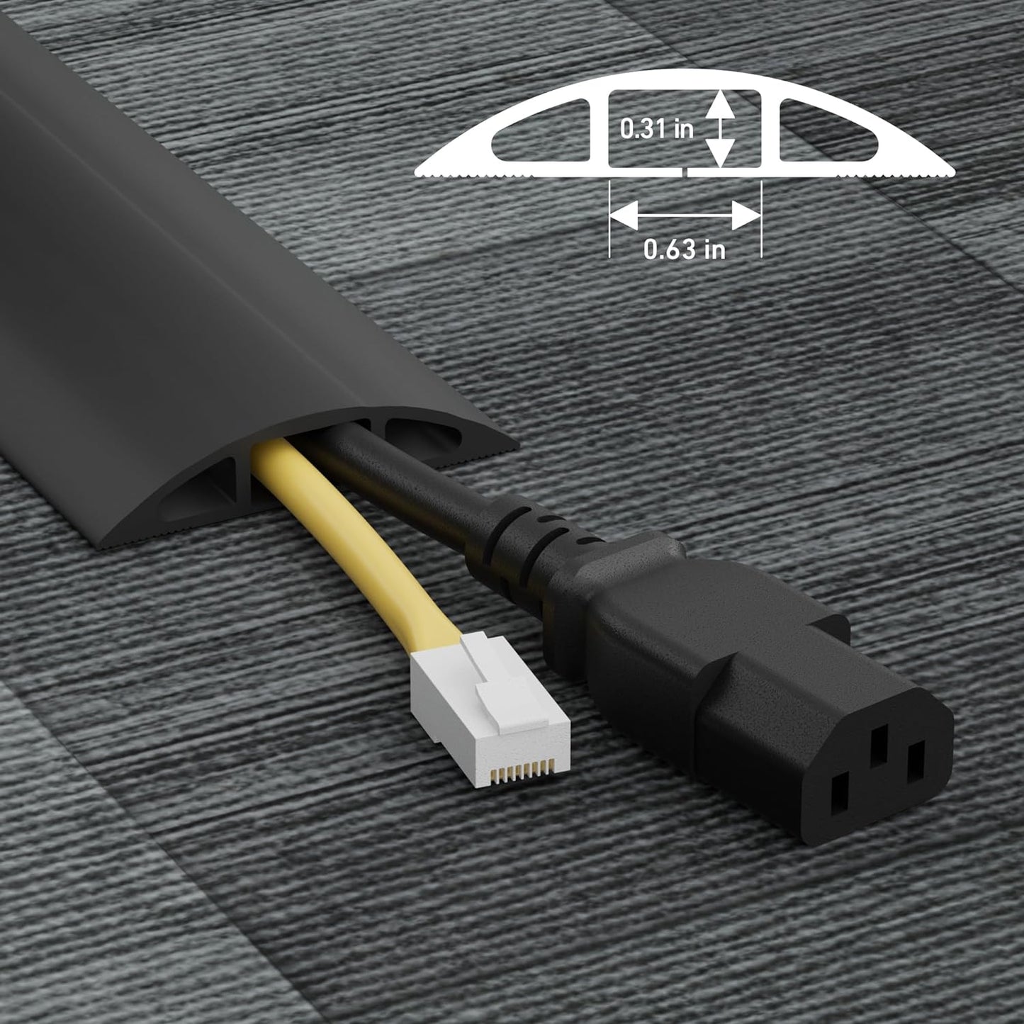 D-Line 6ft Floor Cord Cover, Cable Protector, Hide Extension Cords, Protect Cords, Prevent Cable Trips, Heavy Duty Cord Hider - Cable Cavity = 0.63" (W) x 0.31" (H) - Black