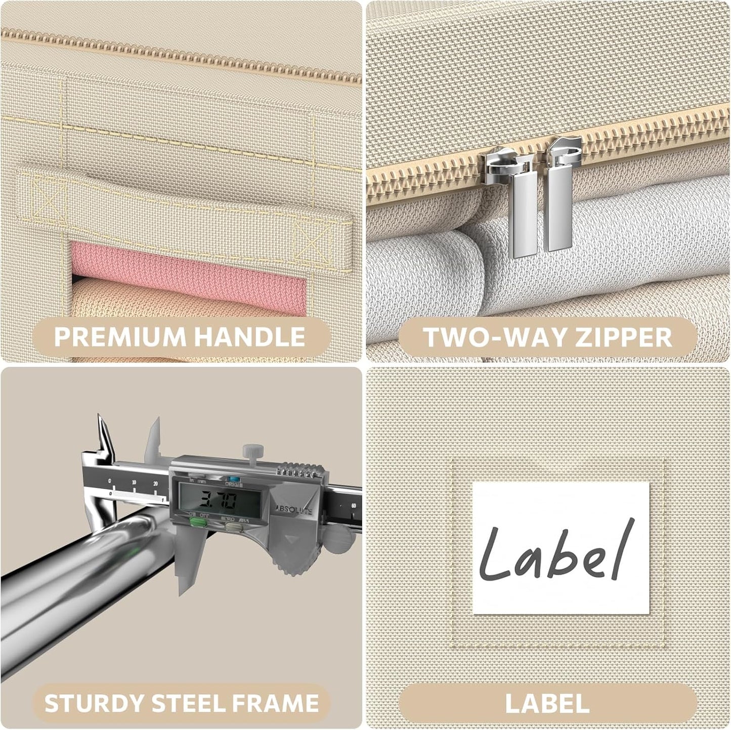 CYhom 3Pack Frame Storage Box - Clothes Storage Bin Bags Oxford Fabric Foldable Stackable Container Organizer Set with Clear Window & Carry Handles (Beige, X-Small-36L)