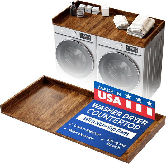 OfficeSimpli Washer Dryer Countertop, Made in USA, Non-Slip Pads, Laundry Room Wood Topper, Washer Dryer Cover for Top, Laundry Guard, Laundry Countertop (California Walnut, Standard (27.5" x 54"))
