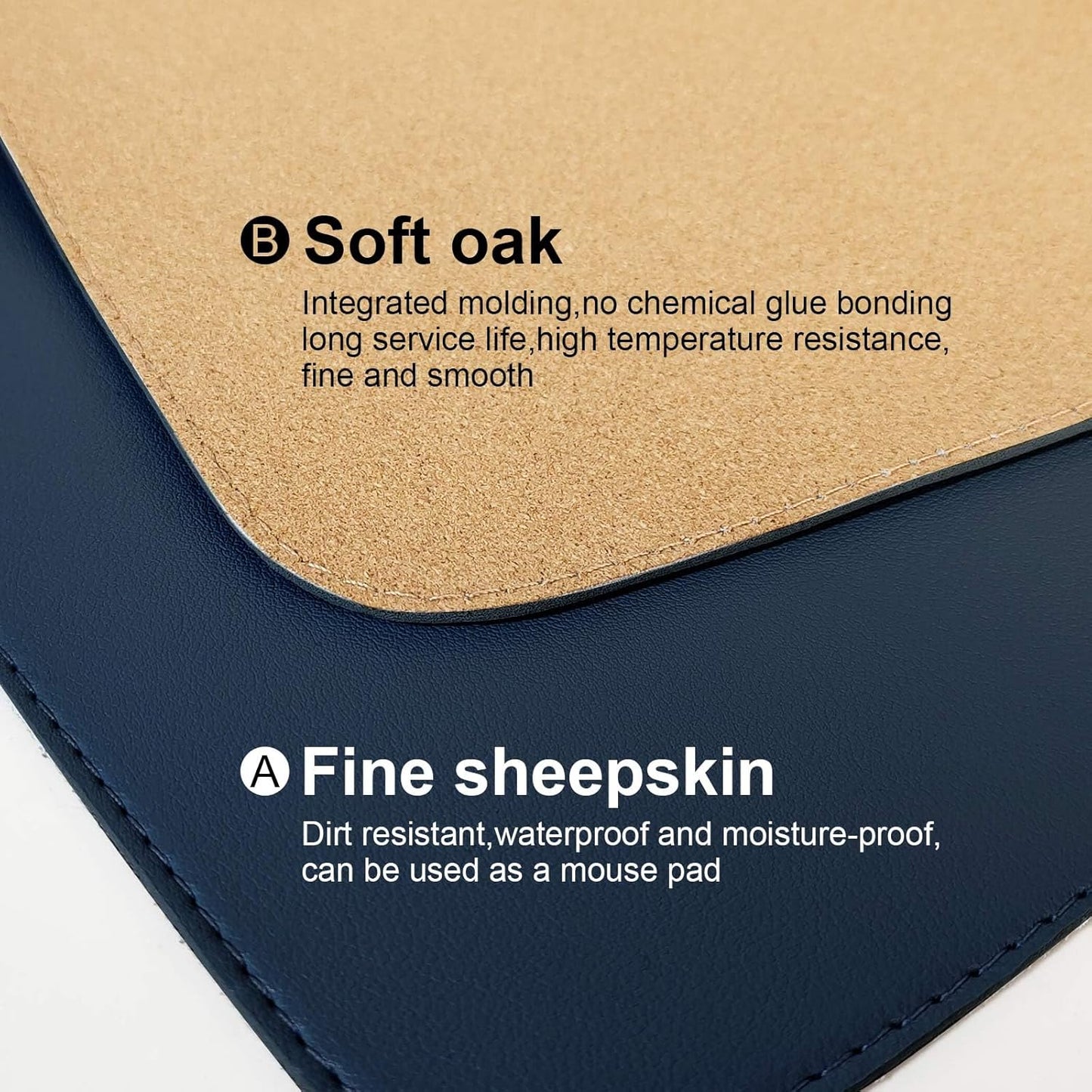 DAWNTREES Dual Sided Desk Mat,Leather Desk Pad,35.5"x17",Cork Desk Mat Protector,with PU Leather Valet Tray Organizer,Large Mouse Pad,Desk Writing Pad for Office and Home(Dark Blue)