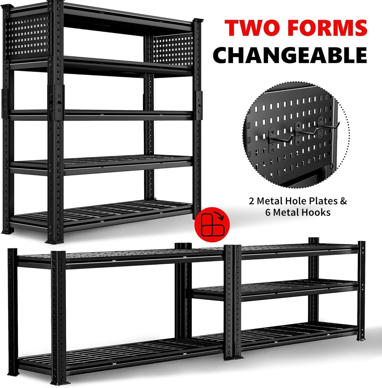 SILVEL 48.2" W Garage Shelving, 5000LBS Heavy Duty Metal Shelving, 2025 Grid Storage Shelves with 2 Side Pegboards, Industrial 5 Tier Shelves for Basement Pantry Warehouse Supermarket, 2 Pack
