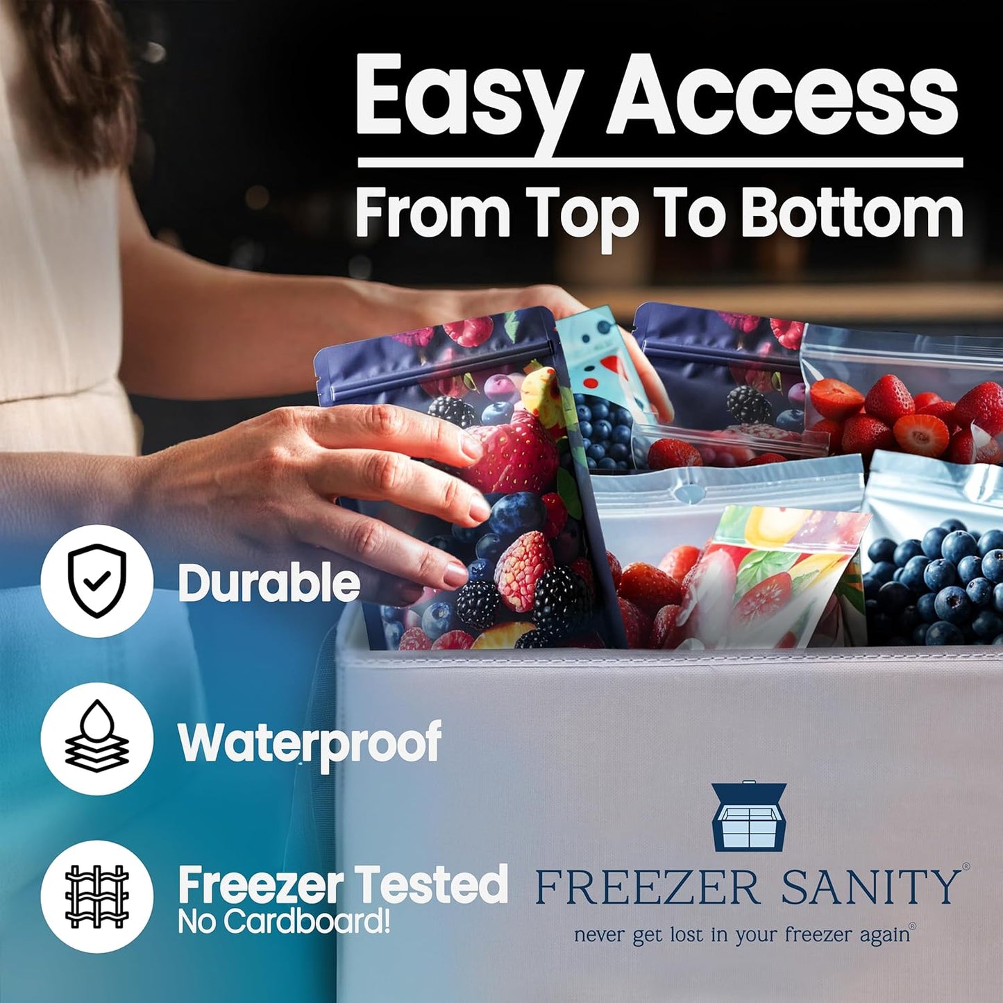 The Original Chest Freezer Organizer Bins, Stackable Storage Organizers, Deep Freezer Dividers, Handles, Heavy-Duty, Waterproof Regular 15x14x9