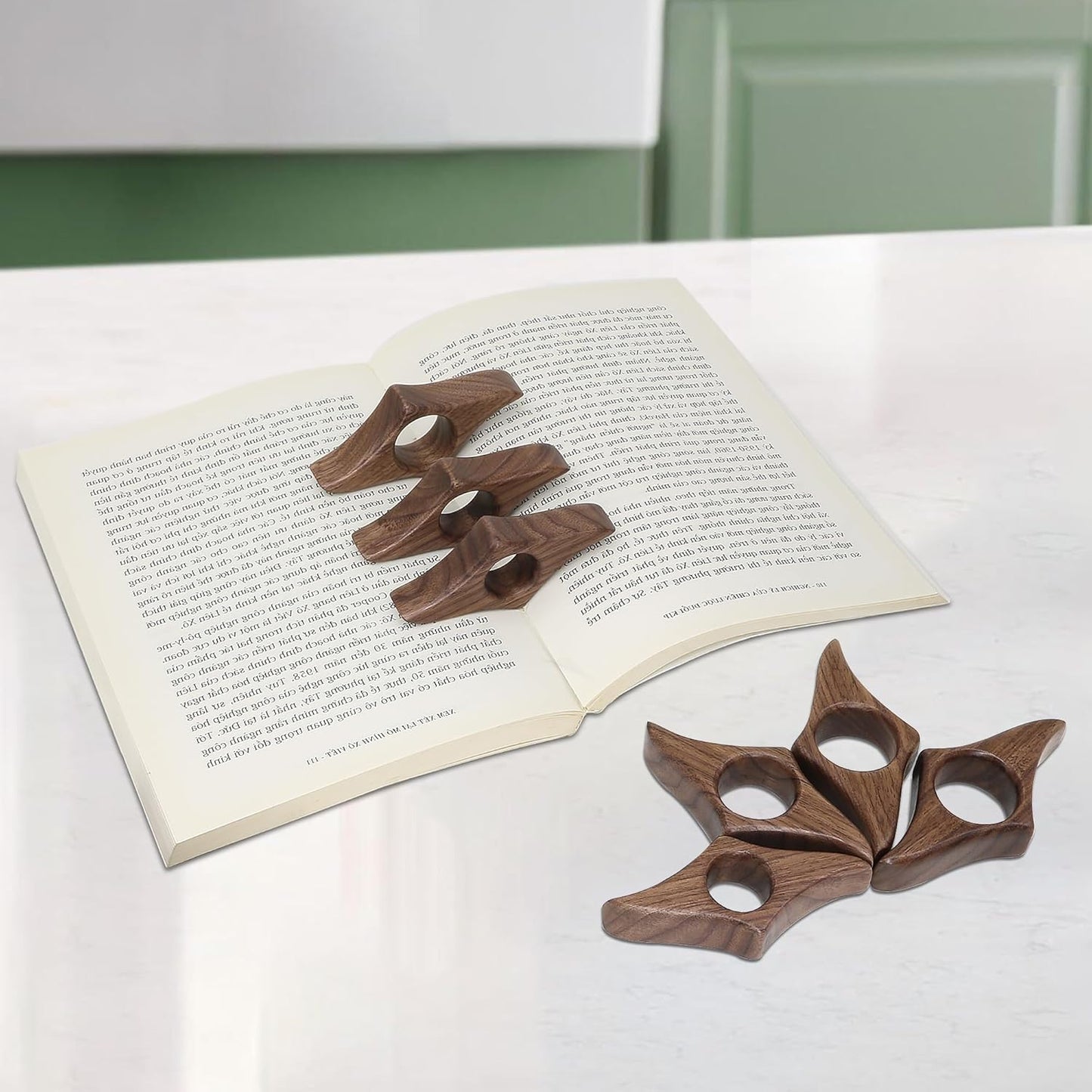 Walnut Book Page Holder, Smooth Finish Wood Book Holder for Reading, Ideal Book Reader Gifts & Reading Accessories,Book Worm Gifts for Women, Thumb Book Page Holder (Medium)
