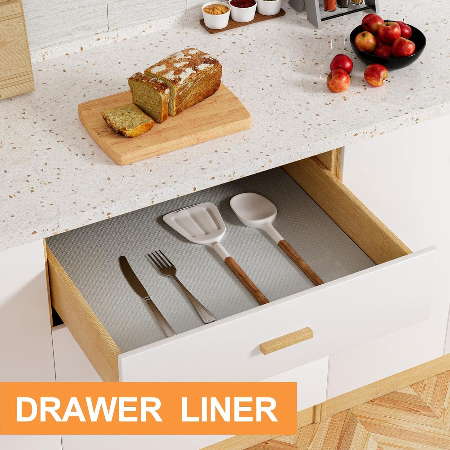 FLPMIX Cabinets Shelf Liner Light Gray: Waterproof Kitchen Drawer Liners 11 in × 240" - Non-Adhesive Easy to Cut Cupboard Protector Mat for Pantry Shelves