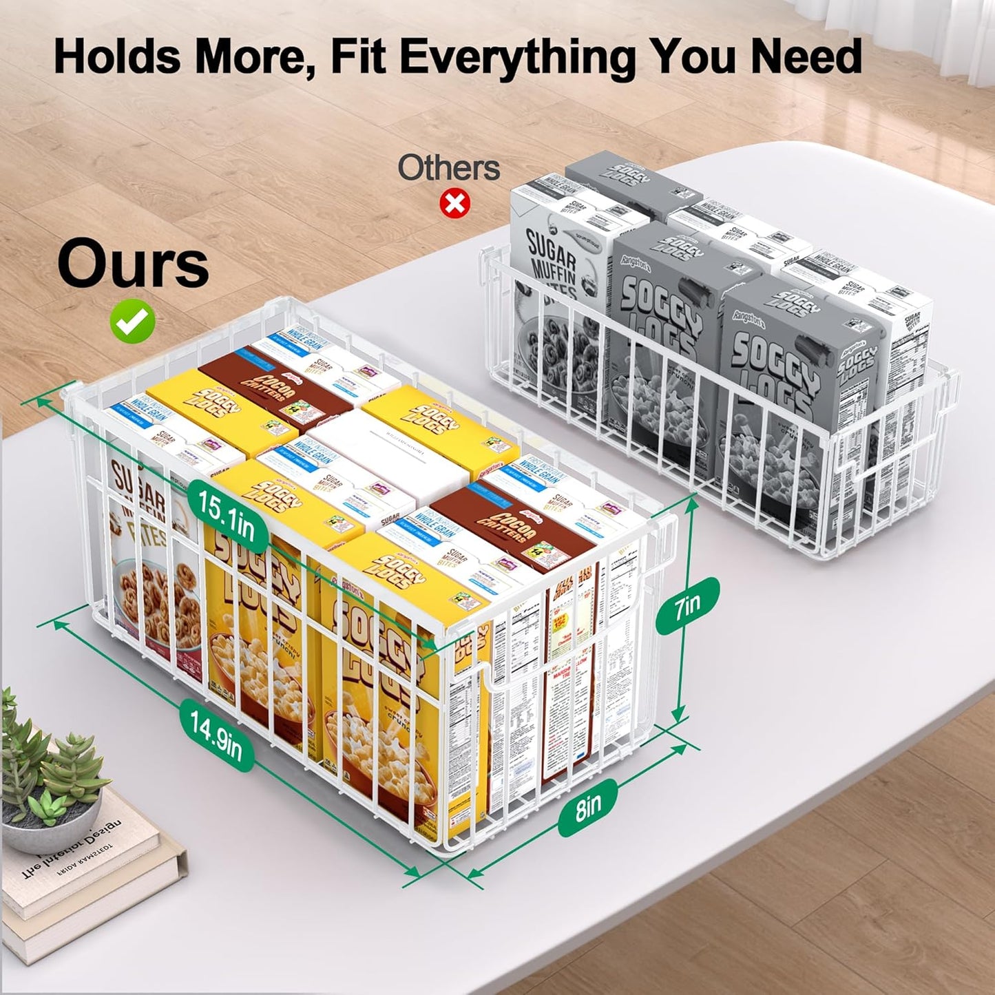 Freezer Organizer Bins, 4 Pack Stackable Deep Chest Freezer Organizer Bins, Foldable Baskets with Handles, White Storage Container Baskets for 5/ 7 Cu.FT Sort Frezen Meats