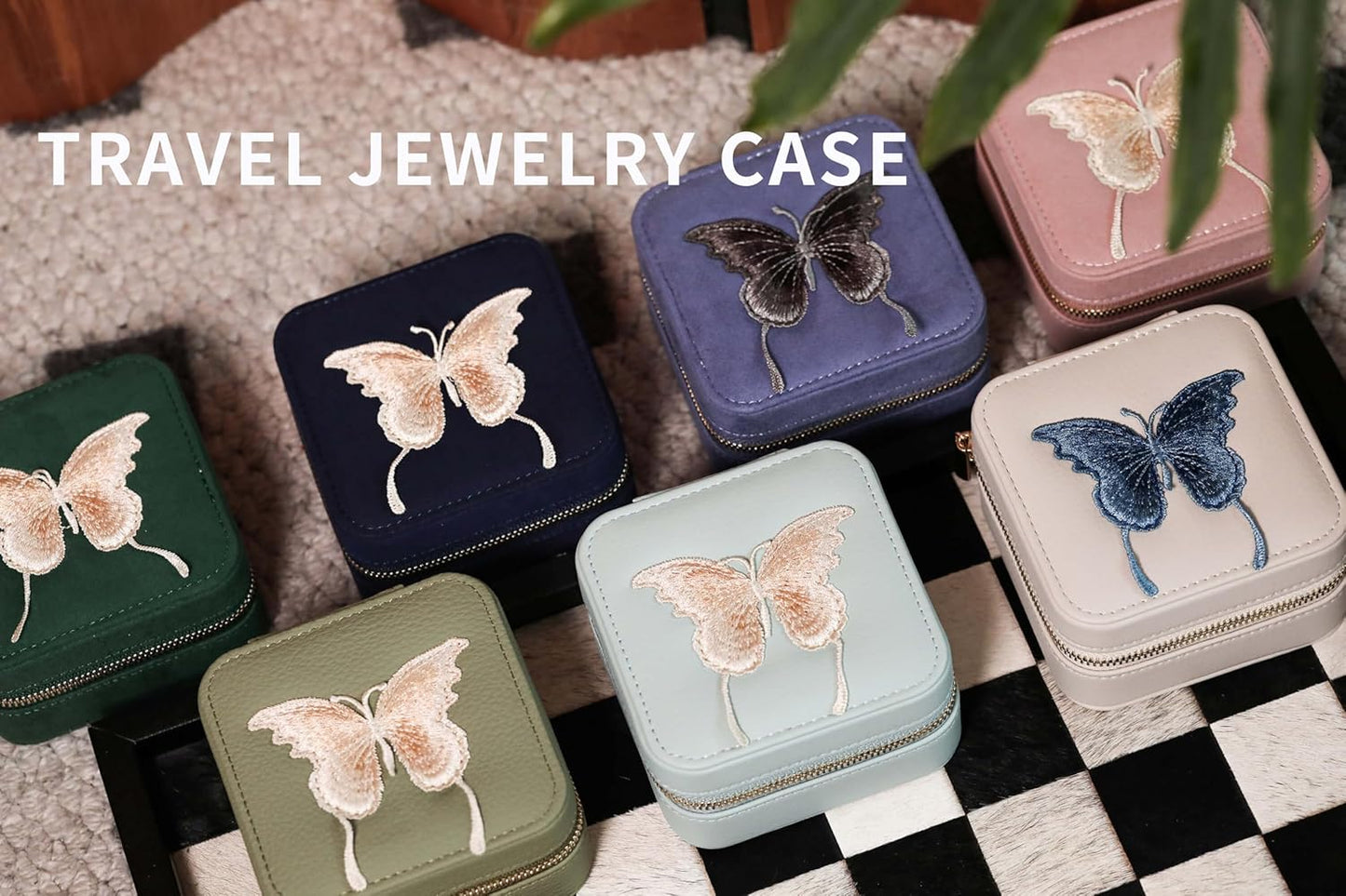 S.Leaf Travel Jewelry Organizer Boxes for Women Small Portable Necklace Earrings Bracelet Rings Travel Case Best Friend Birthday Gifts for Women Trendy (Butterfly_Lavender_Gold)