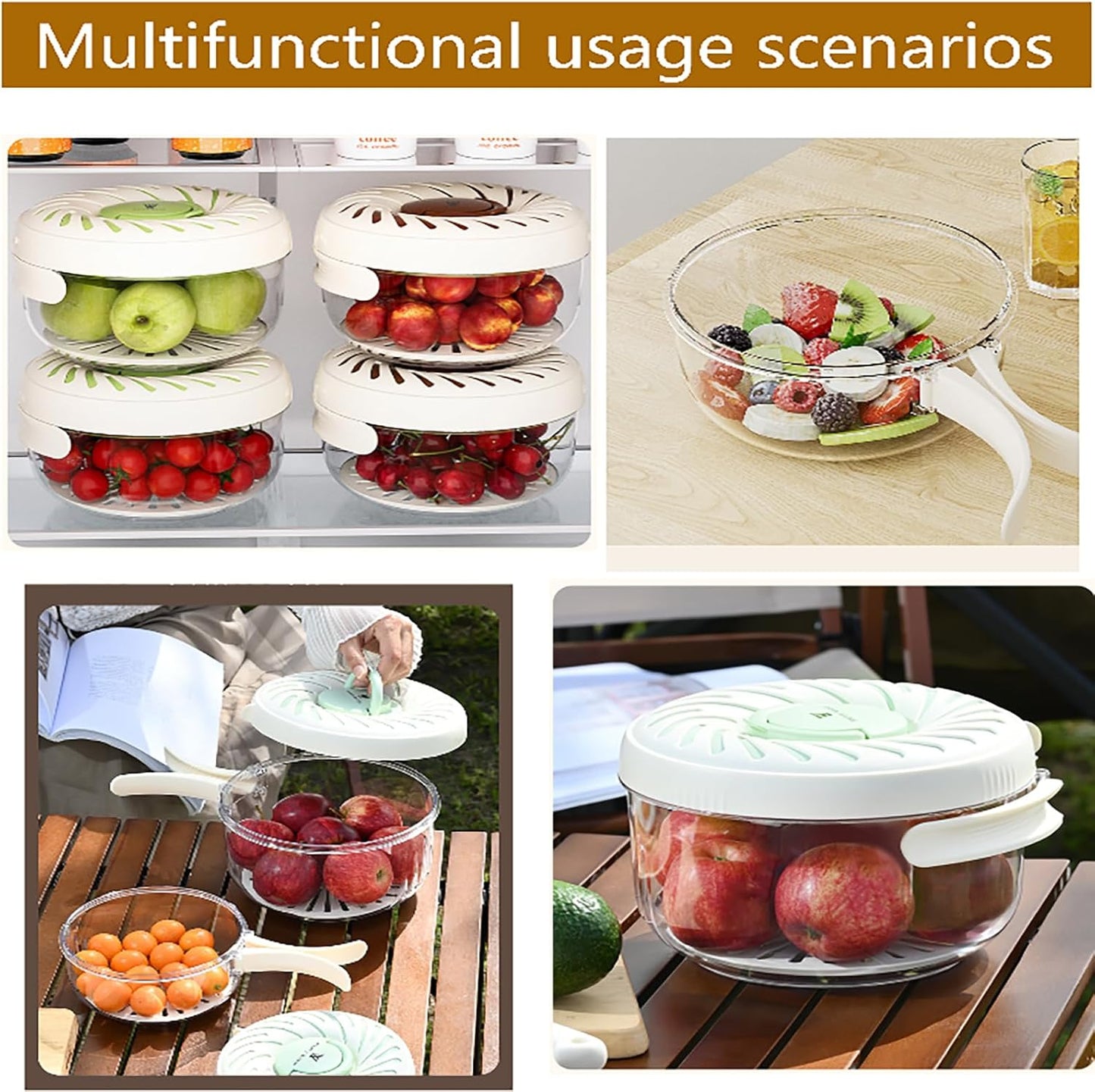 2025 New Upgrade Large Fruit Washing Bowl with Strainer(2.85QT),3 in 1 Multipurpose Drain Basket with Lid & Ice Box,Foldable Handle Fruit Strainer Perfect for Fridge Storage and Outdoor Picnics
