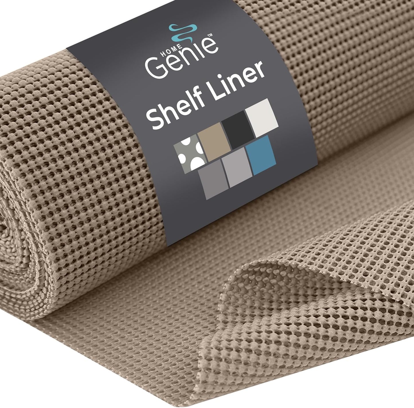 HOME GENIE Shelf Drawer and Cabinet Liner, Durable with Strong Grip, 12 in x 20 FT, Non Adhesive Liners Protect Kitchen Cabinets and Cupboard, Pantry, Bathroom Drawers and Shelves, Desks, Light Taupe