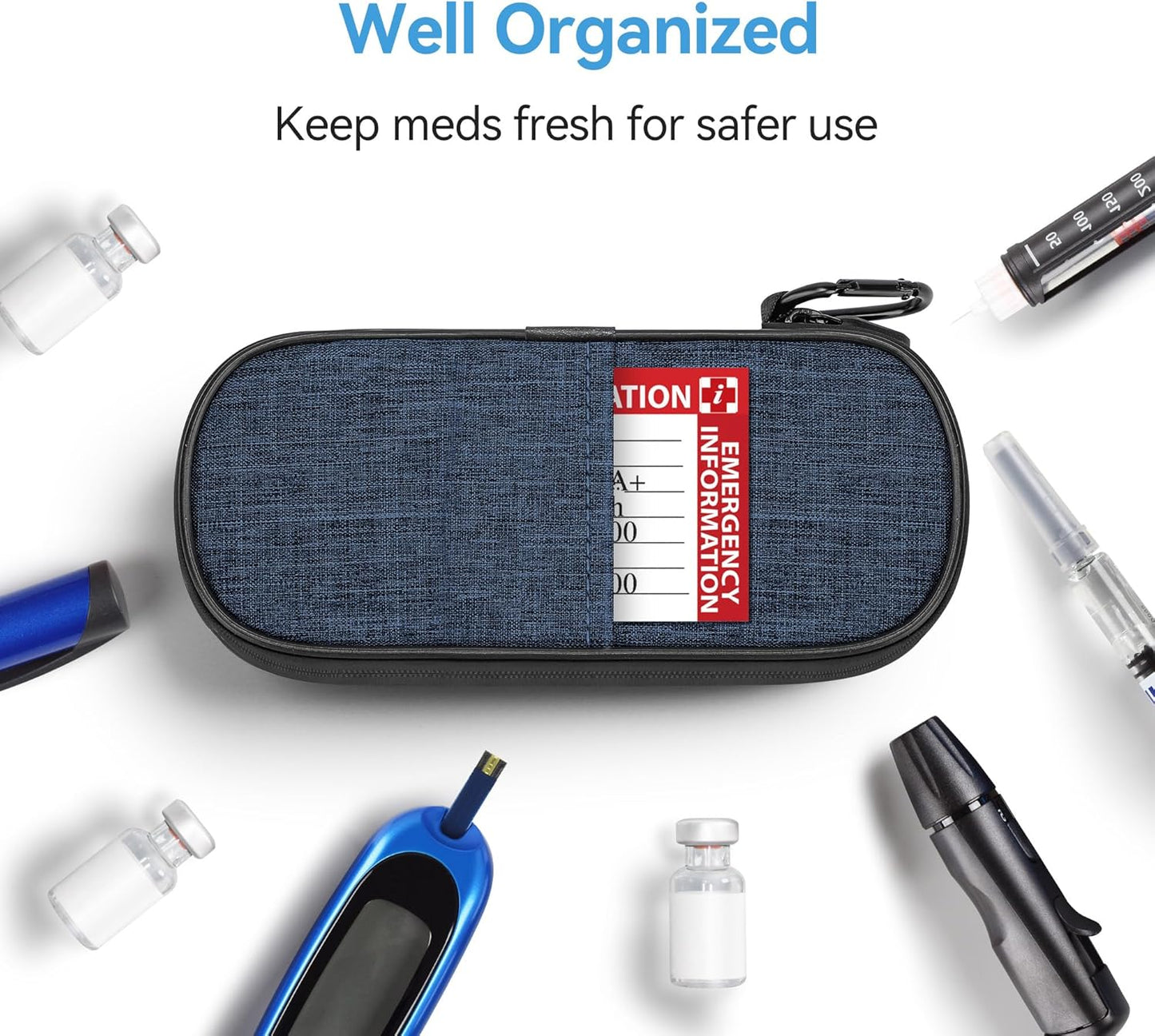Insulin Pen Cooler Travel Case Diabetic Medication Insulated Cool Organizer with 2 Reusable Ice Packs for Insulin Pen and Other Diabetic Supplies, for the Daily Life and Trip (Dark Blue)