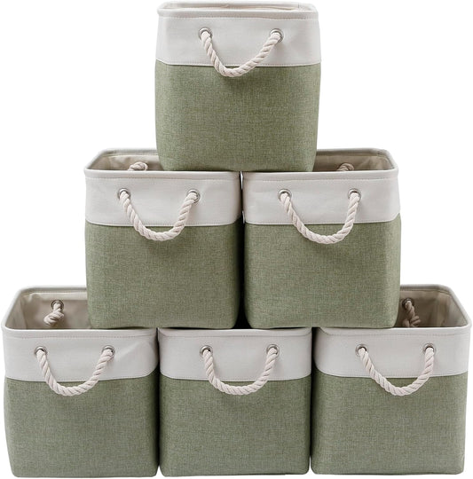 Fabric Storage Cubes, 11 inch cube storage bin with Handles, 11x11cube storage organizer bins, Collapsible Storage Bins for Shelves and Home, Cubby Storage Bins (white-green, 10.5x10.5x11in)