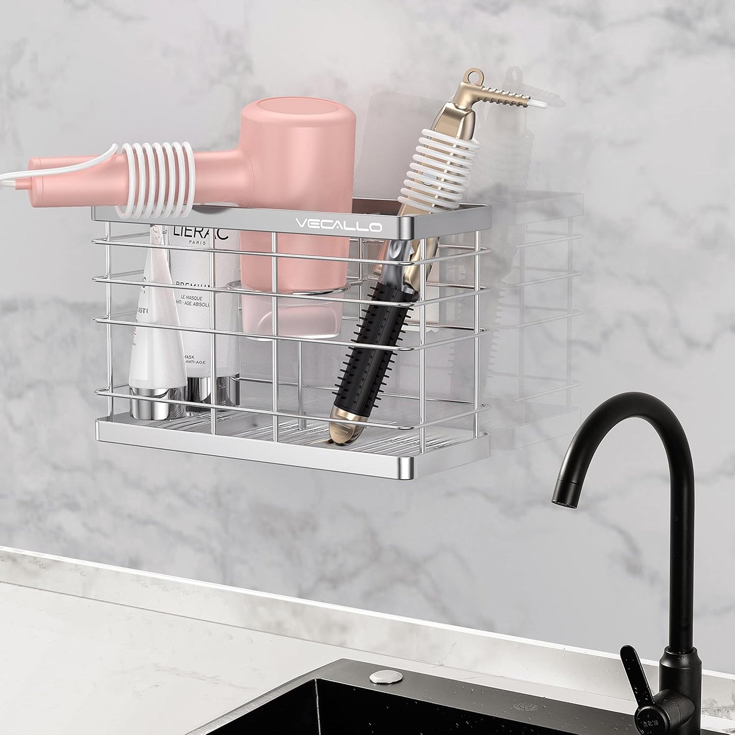 Hair Dryer Holder - Hair Tool Organizer Wall Mount/Adhesive Blow Dryer Holder/Curling iron holder Cabinet Door Bathroom Organizer for Hair Dryer, Curling Wands, Hair Straighteners
