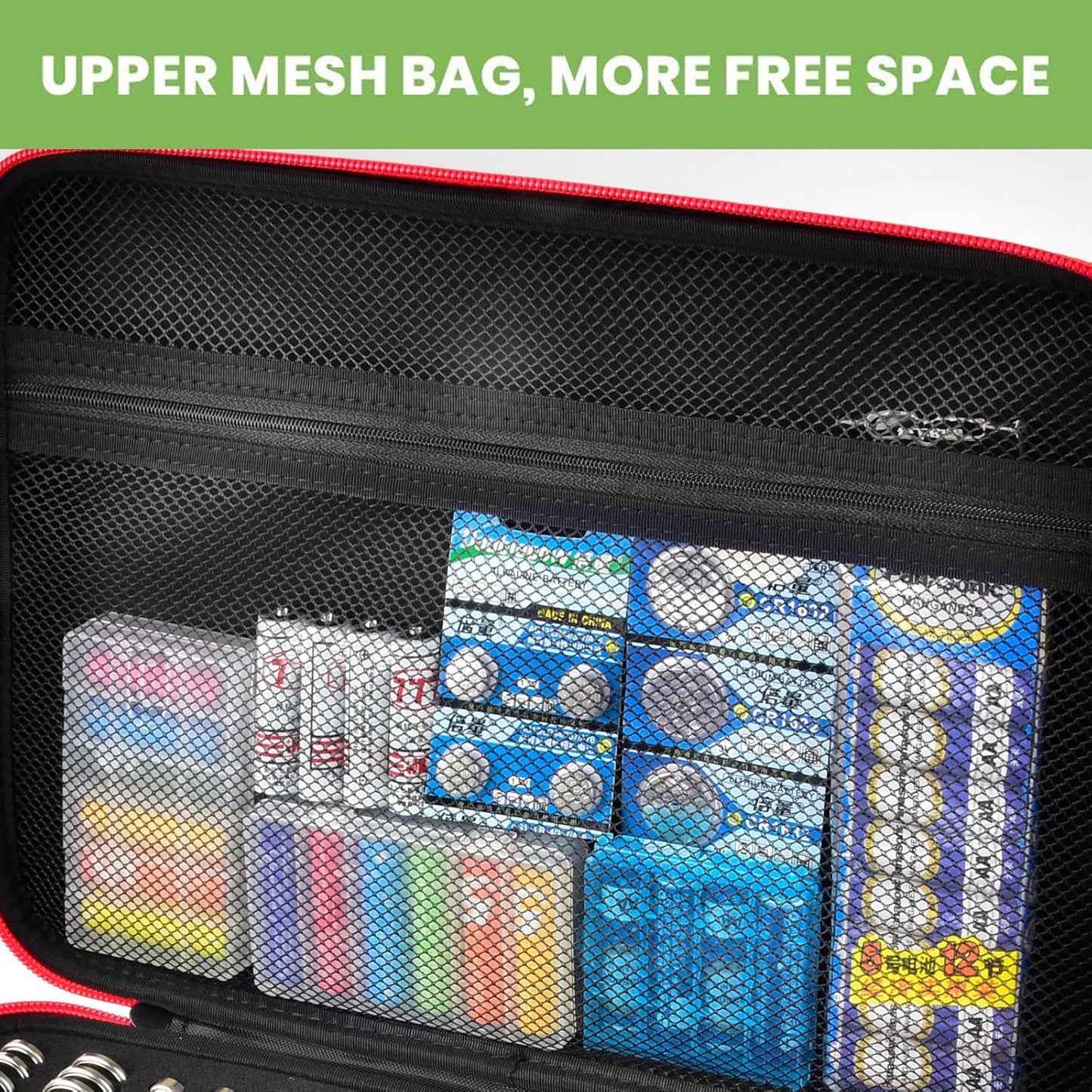 ALKOO Battery Organizer Storage Holder Case Box with Tester Checker BT-168. Holds 136+ Batteries AA AAA C D Cell 9V 3V Lithium (Red)