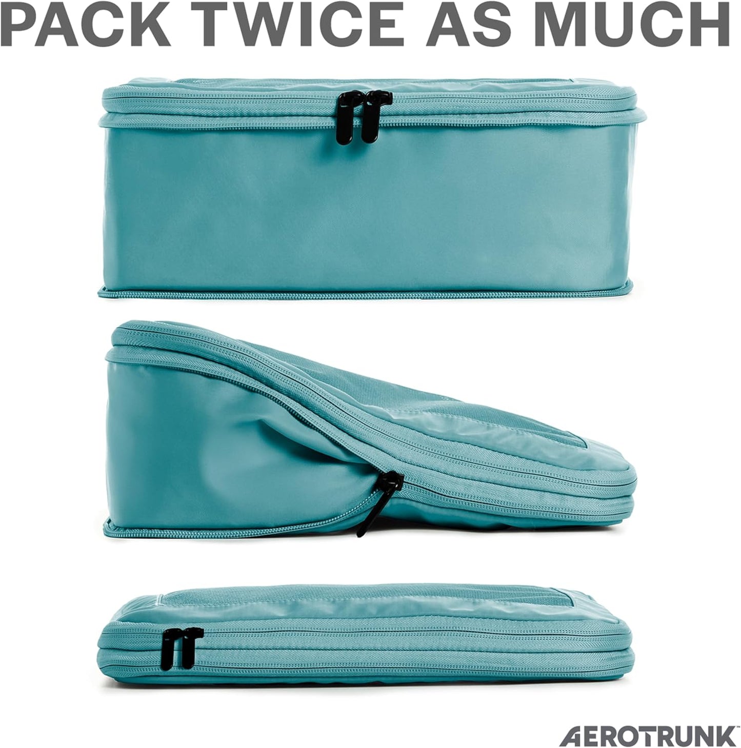 Aerotrunk Compression Packing Cubes for Travel - Luggage Organizer Bags - Double Zipper Packing Cubes for Suitcases (2-Pack, Teal)