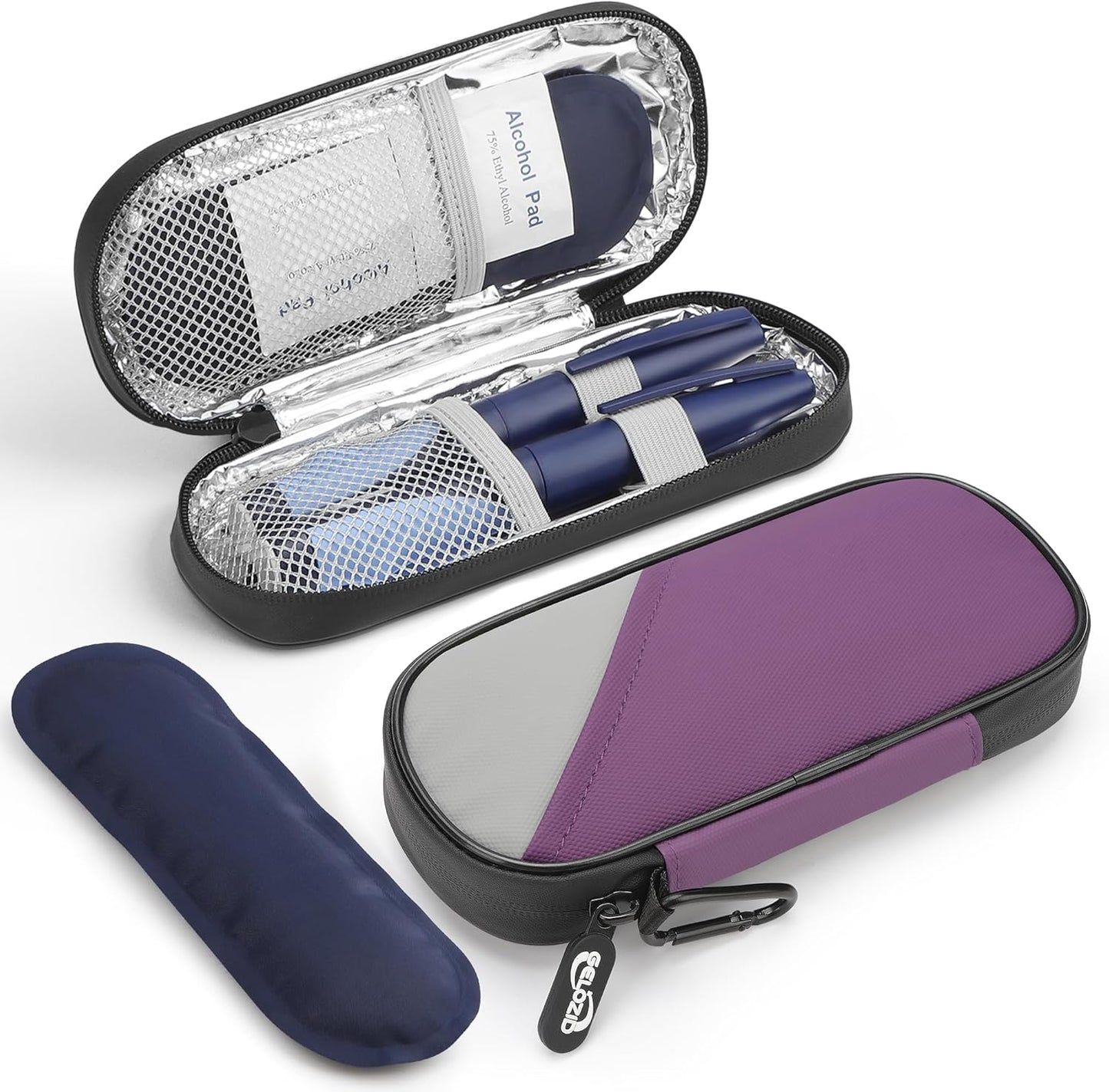 Insulin Travel Case Diabetic with 2 Reusable Ice Packs for Insulin Pen and Other Diabetic Supplies, Insulin Cooler Travel Case for The Daily Life and Trip, Purple with Gray