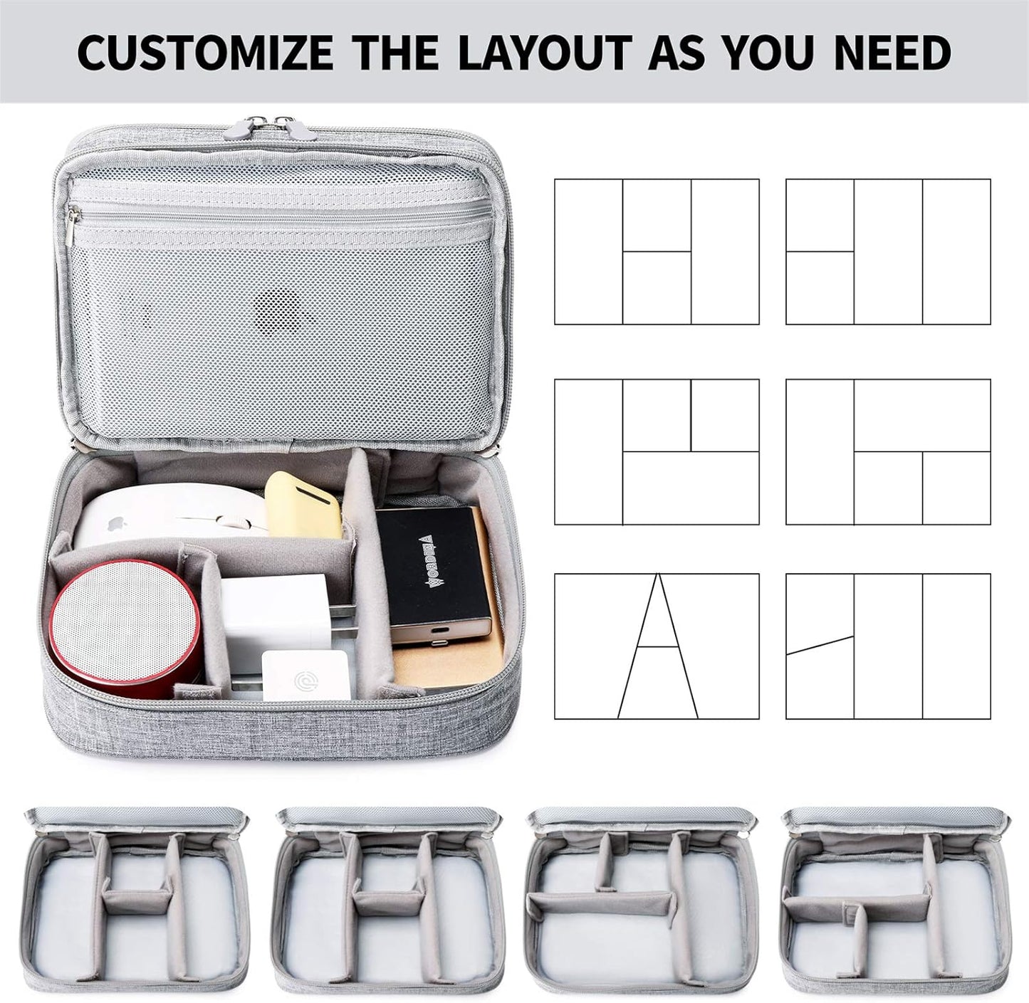 mygreen Electronics Organizer, Electronic Accessories Double Layer Travel Cable Organizer Cord Storage Bag for Cables, Power Bank, USB Flash Drive and More Gray