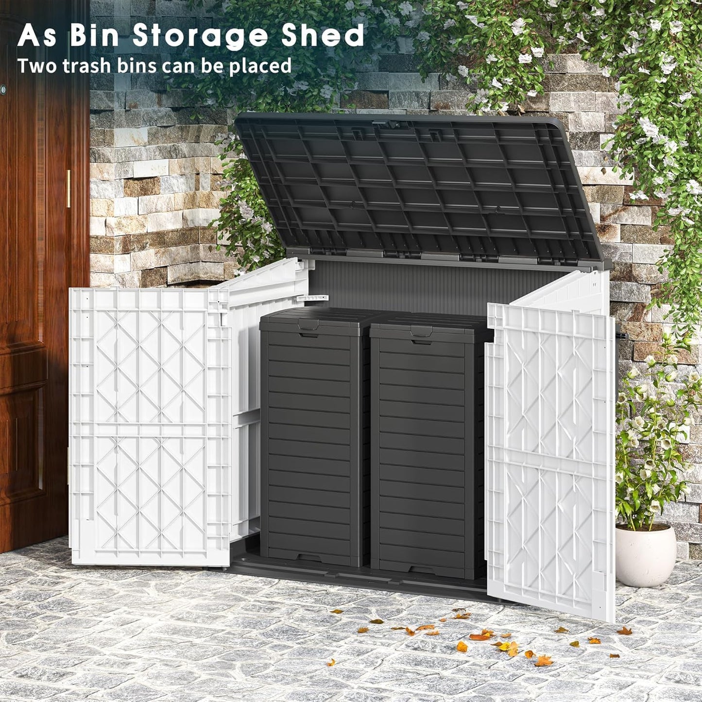 Horizontal Storage Shed, Outdoor Resin Storage Shed 36 Cu. Ft. Garden Extra Large Capacity Weather Resistant Storage Box, Lockable Waterproof Shed for Garden Tools