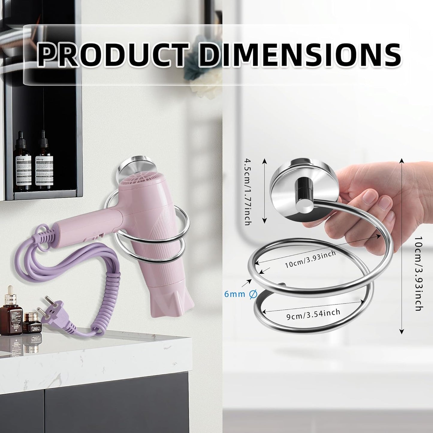 Bathroom Hair Dryer Holder Hair Care Tools Holder Wall Mount Chrome Finished Stainless Steel