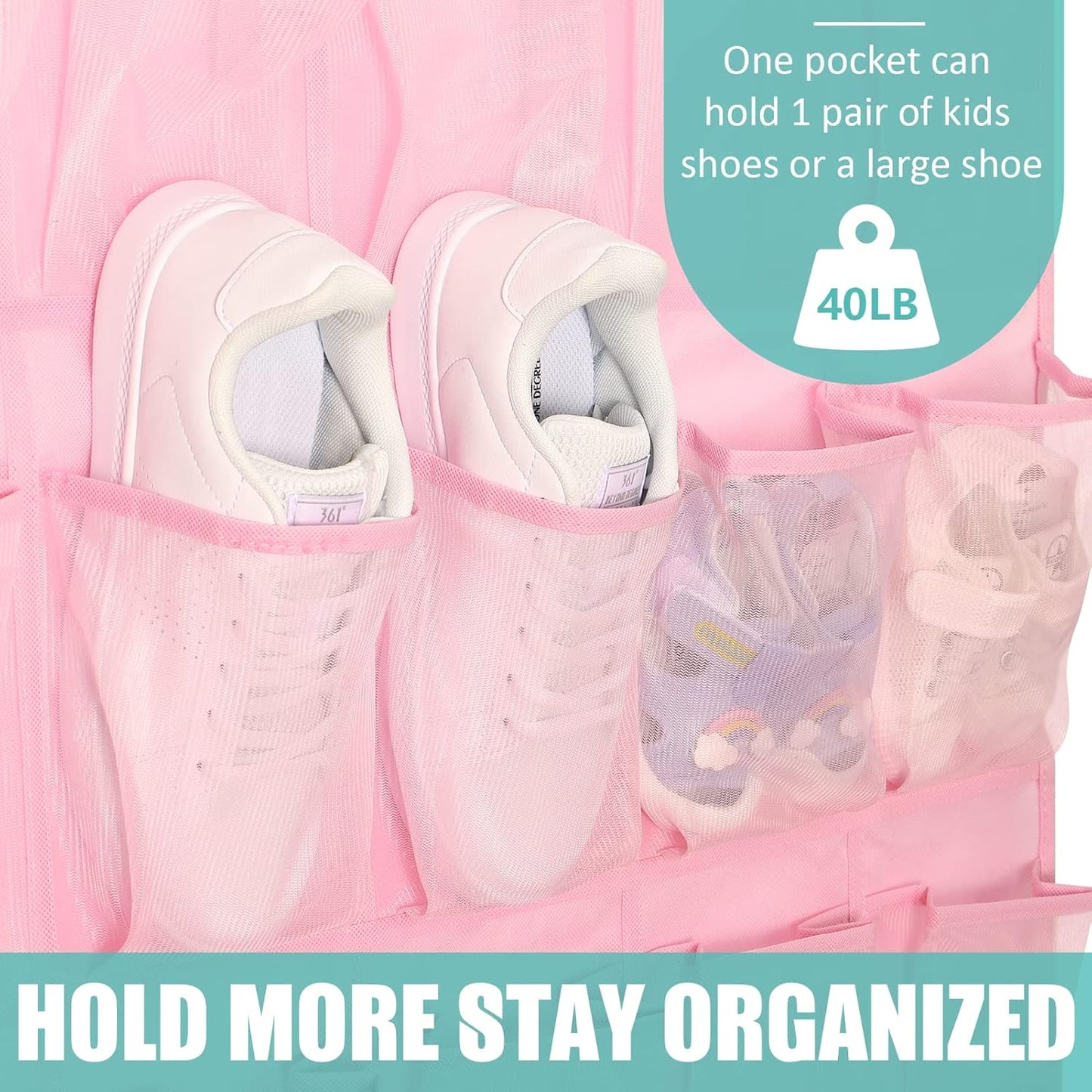 Tiblue Over The Door Shoe Organizers Pink with 35 Mesh Pockets Baby Organizer Storage Hanging Shoe Organizer Shoe Holder Rack For Toddler Girl Room Baby Room Craft Room Bedroom Pantry Bathroom Closet