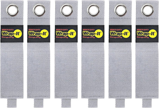 Heavy-Duty Wrap-It Storage Straps - 17" (6-Pack) Silver - Garage Organizer and Extension Cord Hanger for Storage Ideas as an Electric Cord Holder