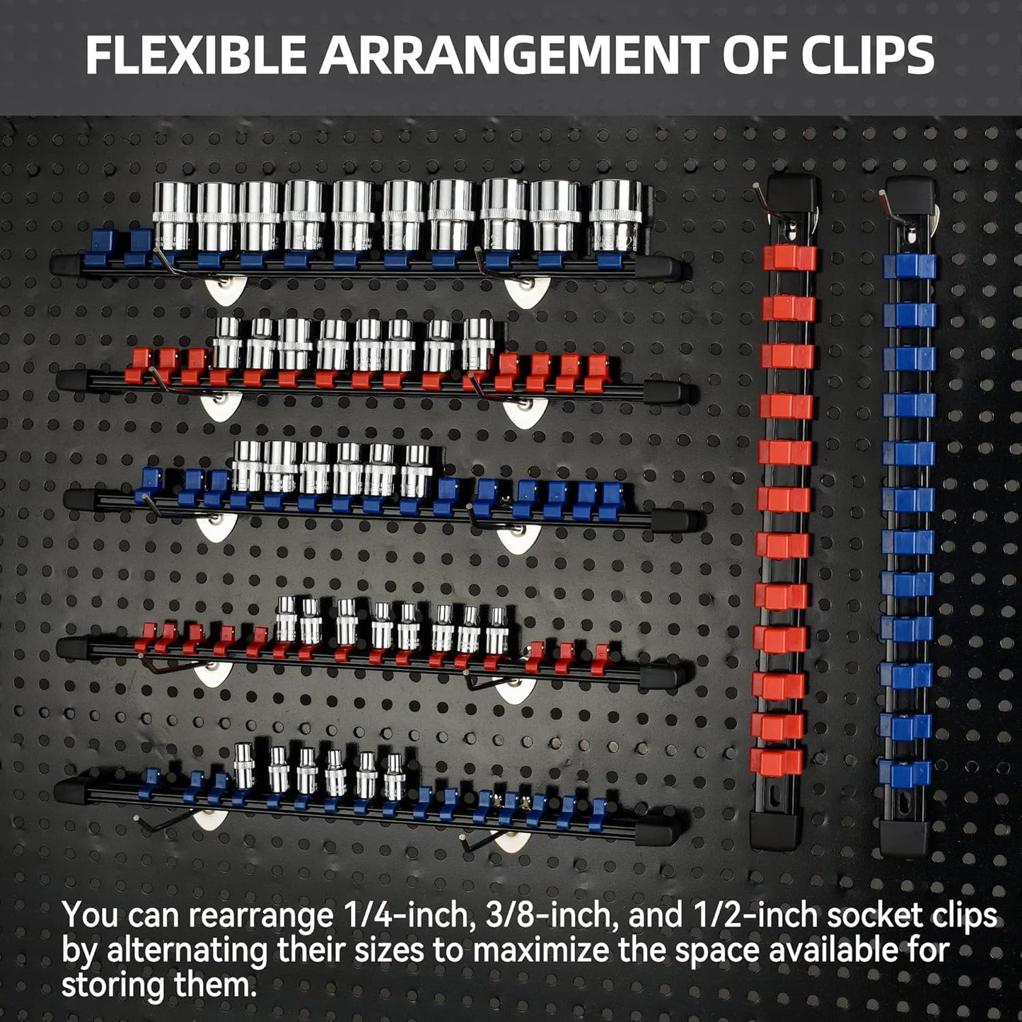 Socket Organizer Drive ABS Tools - Red Socket Holder, Premium Quality 18 Pieces Socket Holders Kit 1/4-Inch x 96 Clips, 3/8-Inch x 90 Clips, 1/2-Inch x 72 Clips（18PC,Red)