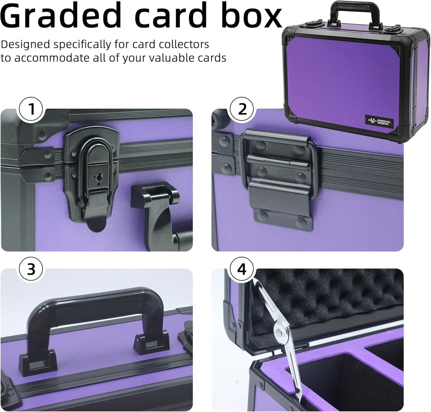 Graded Card Storage Box; Durable Sports, PSA Card Storage Case- Trading Card Storage Box - PSA Slab Case For Top Loaders (PURPLE, 14.17x11.2x7 inches)