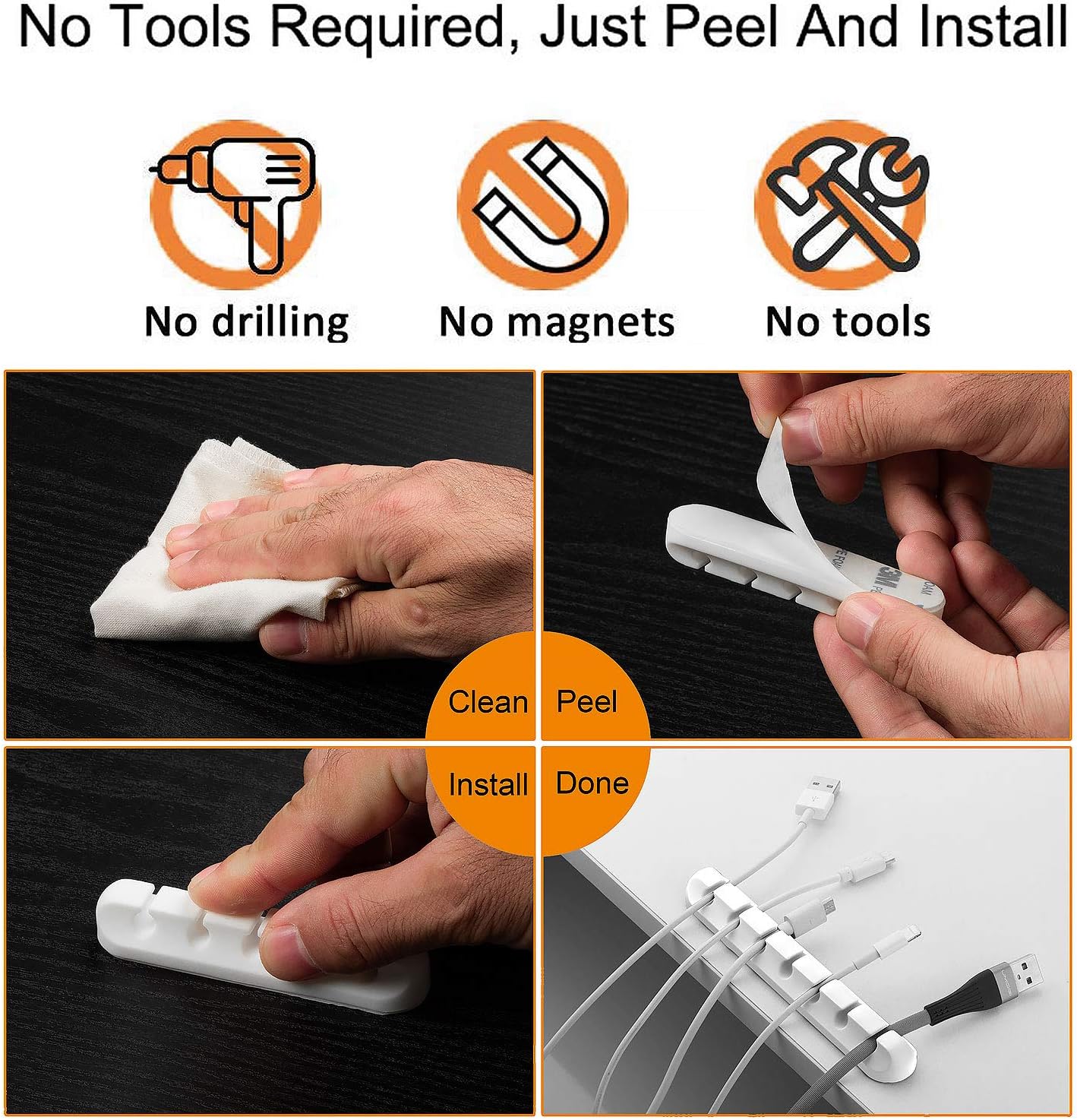 Cord Holder Cable Organizer Clips – Self Adhesive Cord Organizer for Desk, Car, Nightstands, Office, White Silicone Cord Keeper Cable Clips Wire Holders for Charger Cords (7-5-3-1-1 Slots)