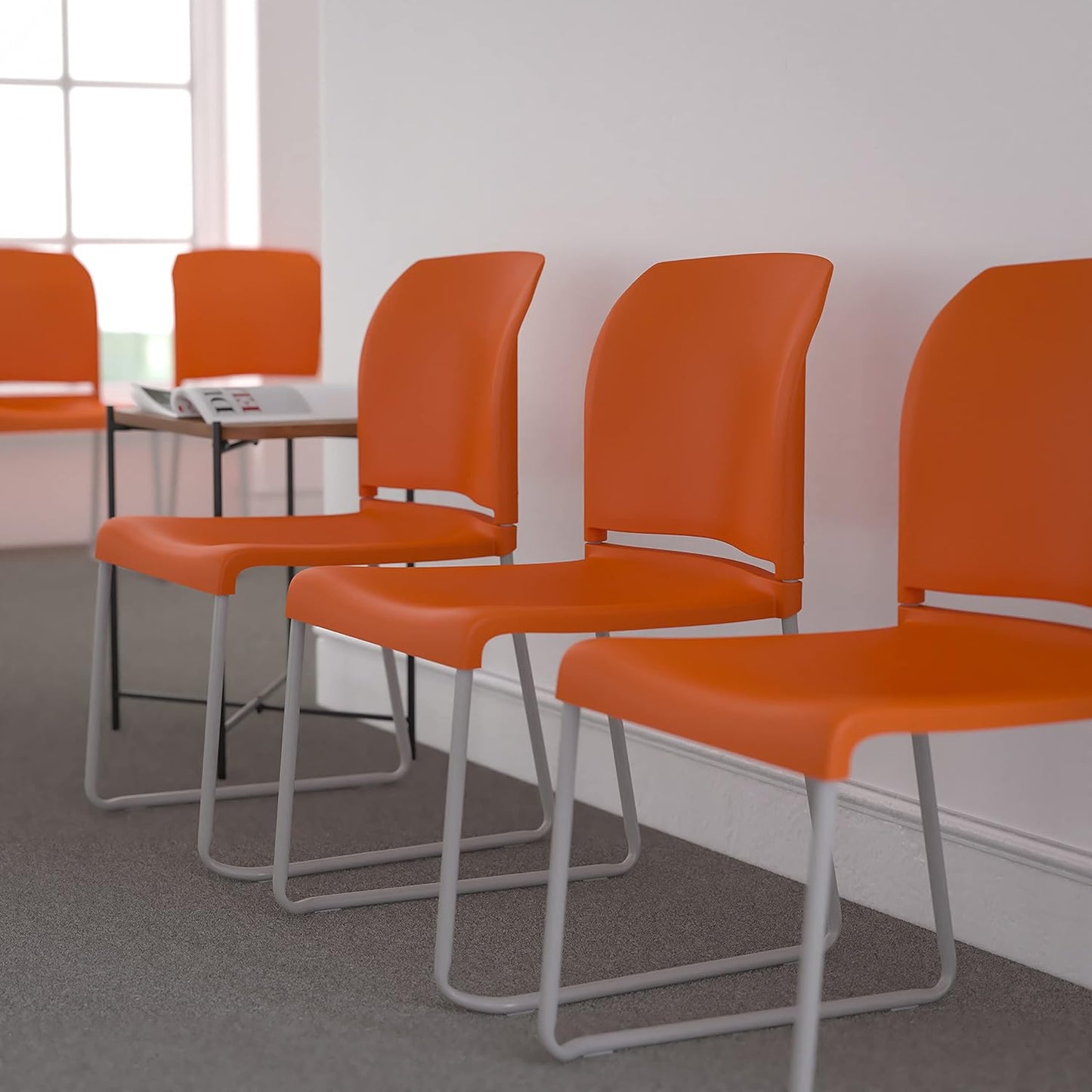 Flash Furniture Hercules Series Contoured Stacking Chairs for Waiting Rooms and Offices, Ergonomic Lobby Chairs with Curved Back, Set of 5, Orange