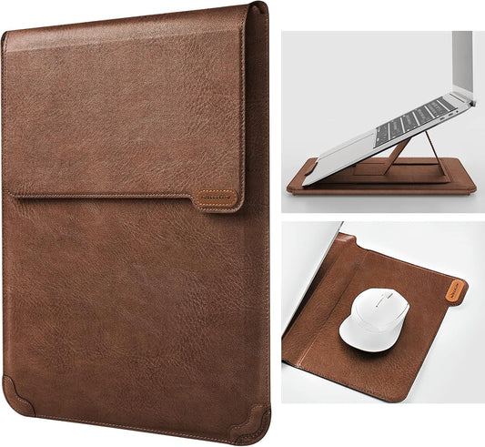 Nillkin Laptop Sleeve 15.6 inch, MacBook Sleeve with Adjustable Stand & Mouse Pad, 2 Stand Modes, 15 inch Laptop Case, Slim MacBook Accessories for Samsung/Surface/Chromebook/HP 13-15.6 inch, Brown