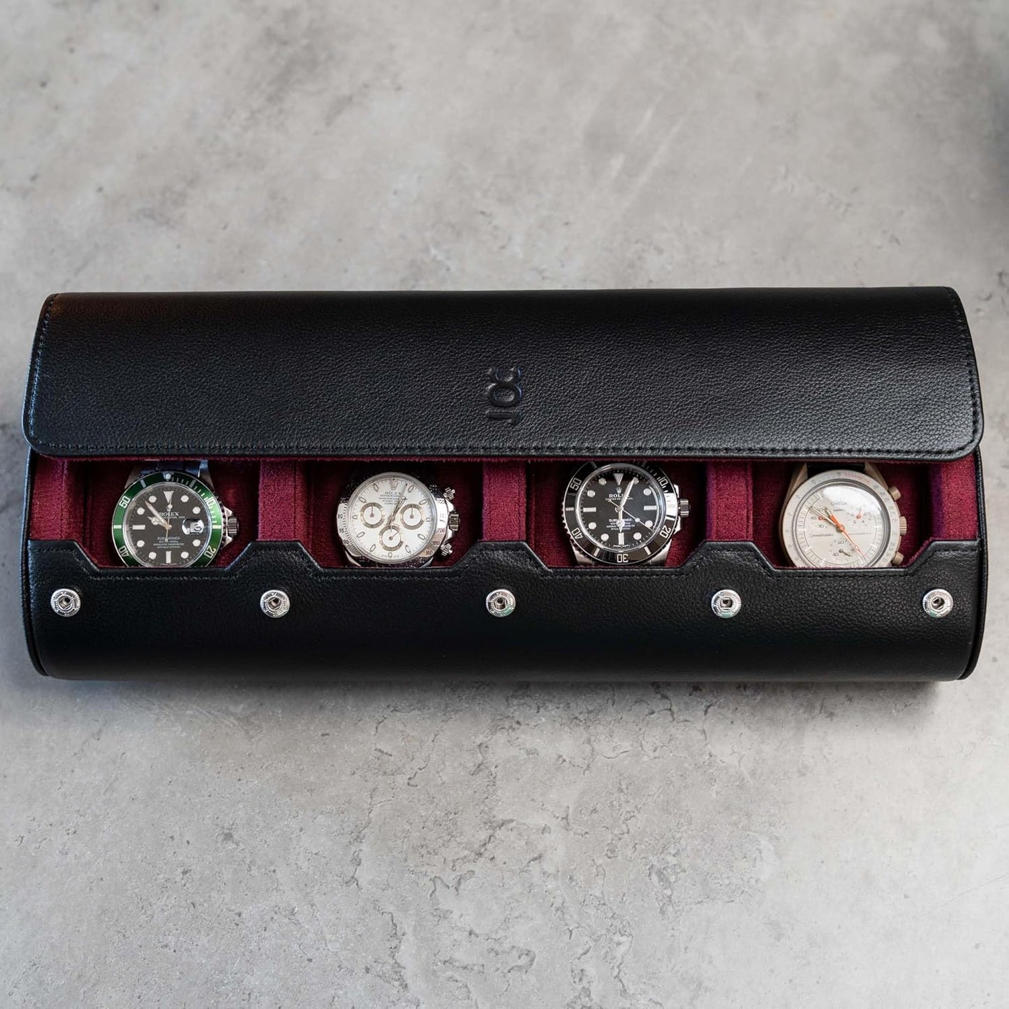 DailyWatch | Watch Roll Travel Case For 4 Watch | Luxury Watch Case In Genuine Black Leather With Soft Velvet Interior | Watch Case Protect, Store, & Display Your Watches | Black Cherry