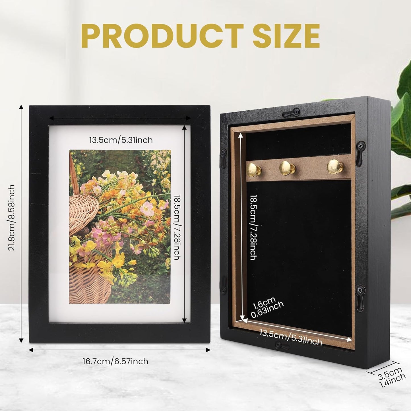 Diversion Safe 6.5"x8.5" Picture Frame Safe with Secret Compartment for Valuables, Hidden Storage Picture Frame with Hooks, Wall-Mounted Secret Storage Box for Bedrooms, Living Rooms, and Offices