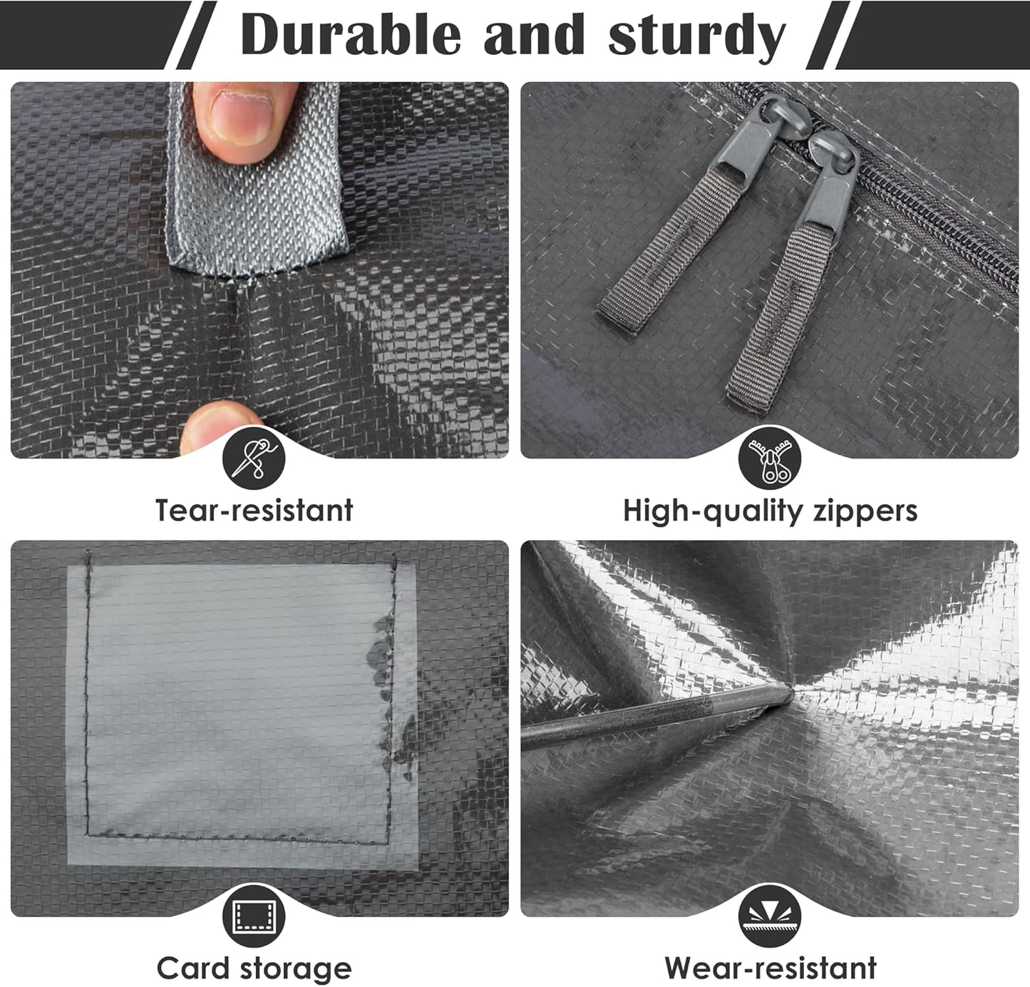 6 Pack Extra Heavy Duty Large Moving Bags with Reinforced Zipper & Wide Handles, Waterproof Storage Bins for Clothes, College Dorm, Travel, and Home Organization, Gray