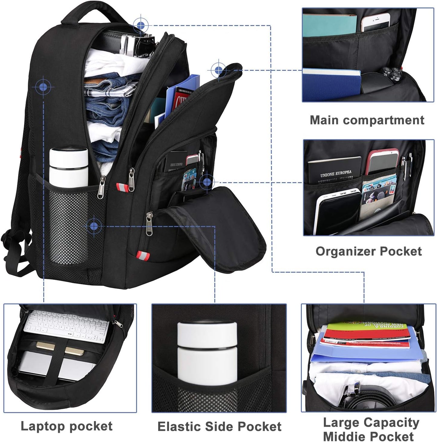 Della Gao Laptop Backpack for Men, Large Anti-Theft Business Travel Backpack with USB Charging Port, Water Resistant College Computer Bag for Men/Women for 17 Inch Laptop and Notebook